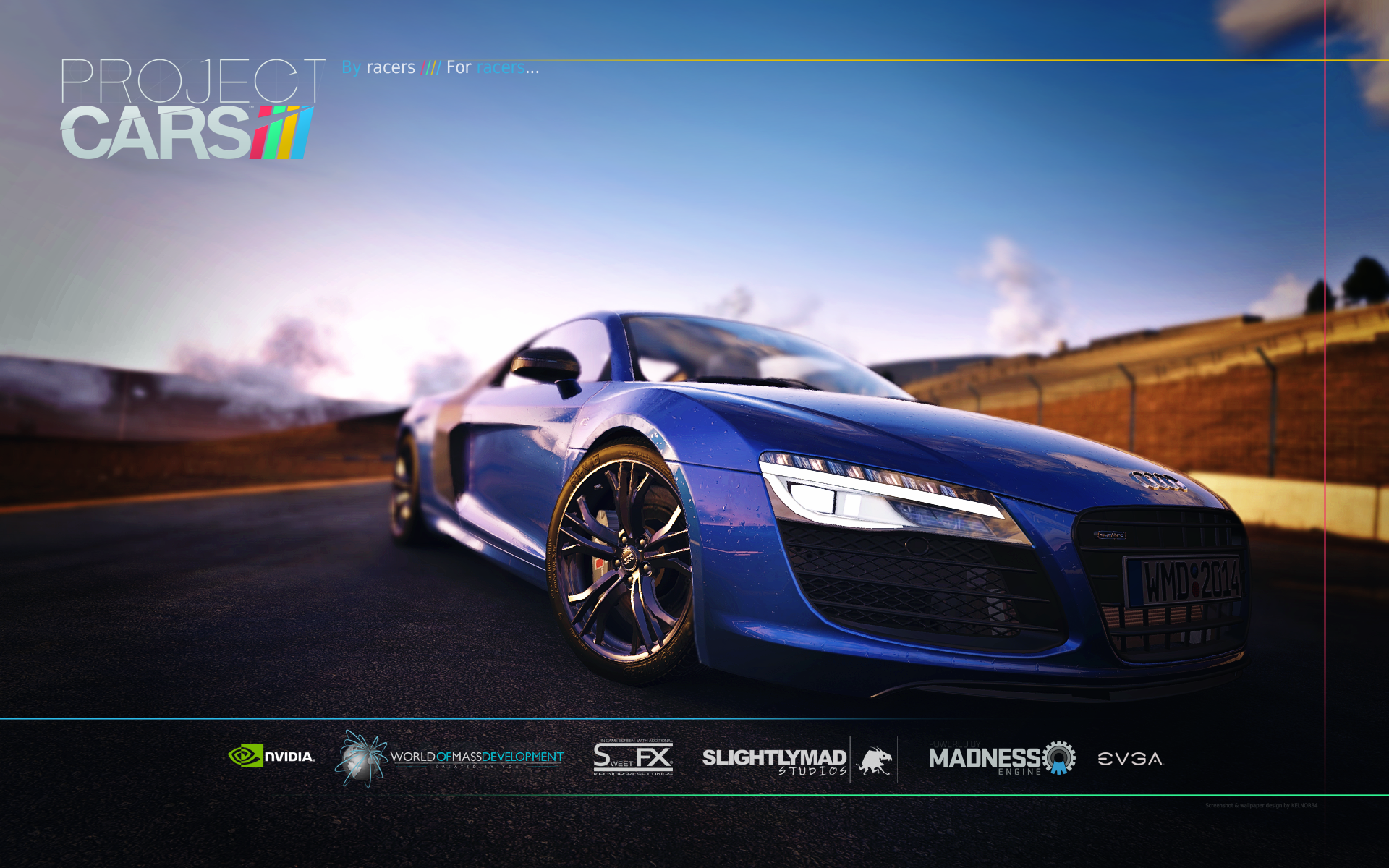 General 1920x1200 Audi R8 frontal view Project cars video games PC gaming Audi blue cars vehicle car