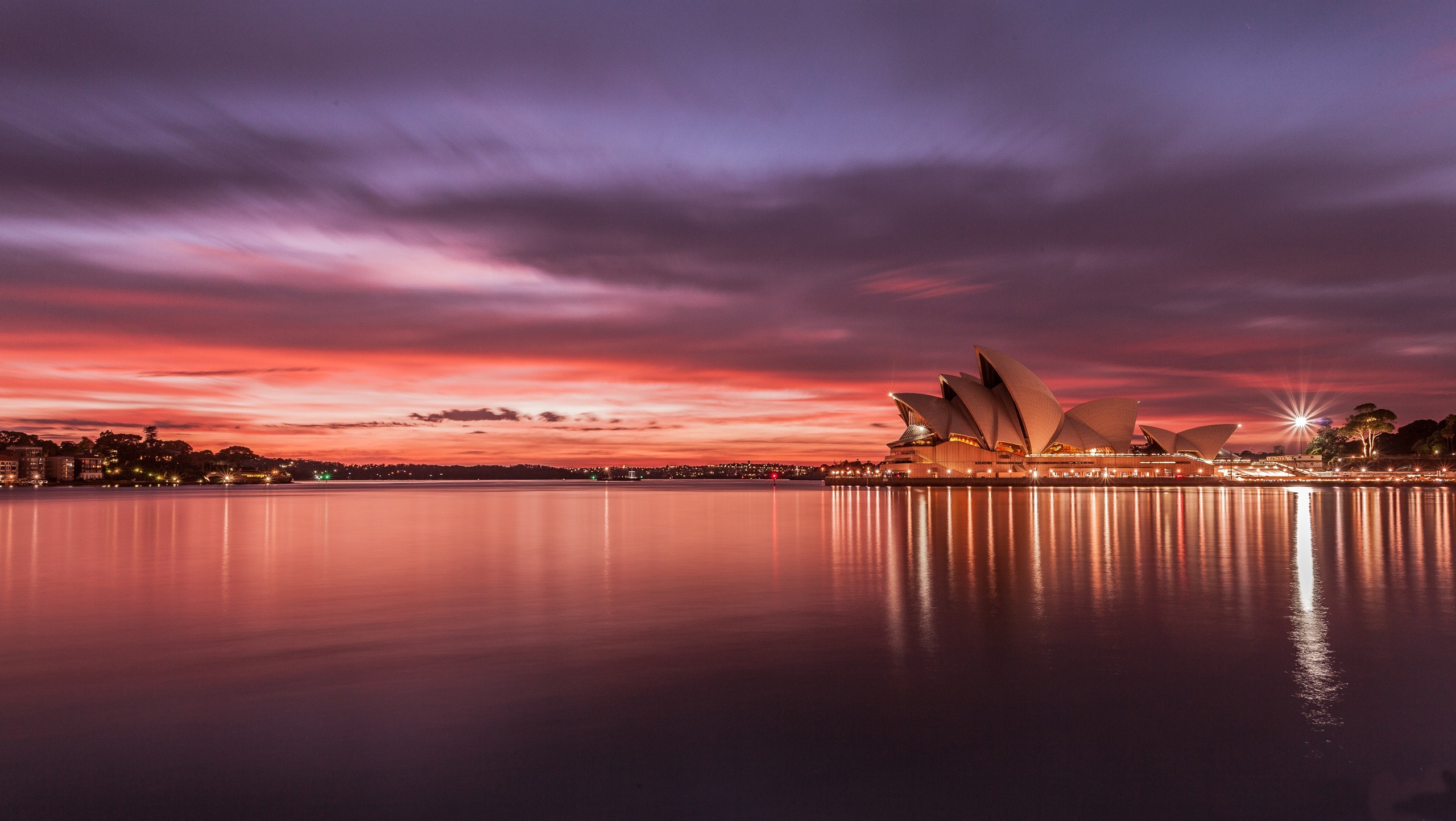 General 2560x1444 cityscape Sydney Sydney Opera House sunset purple sky sky calm waters Australia