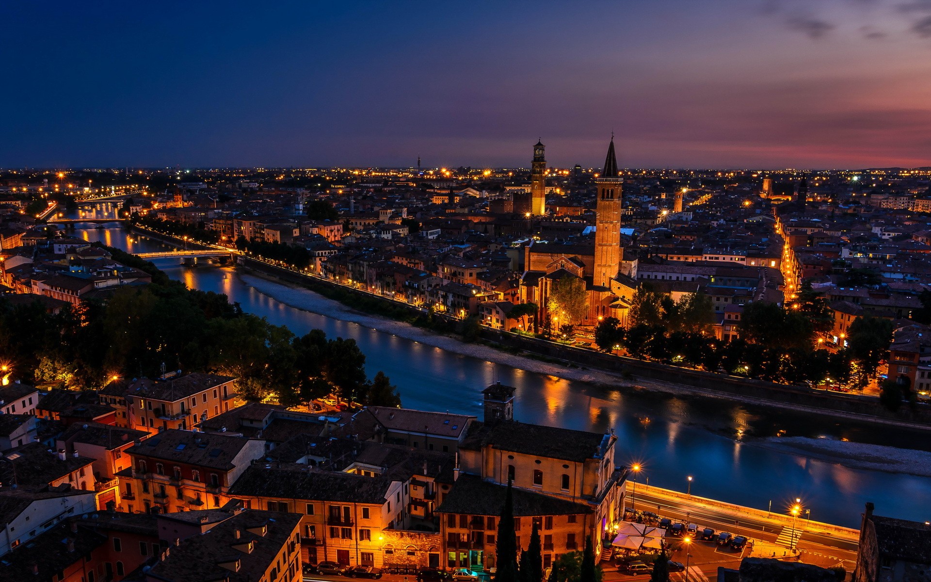 General 1920x1200 city Verona river Italy city lights cityscape