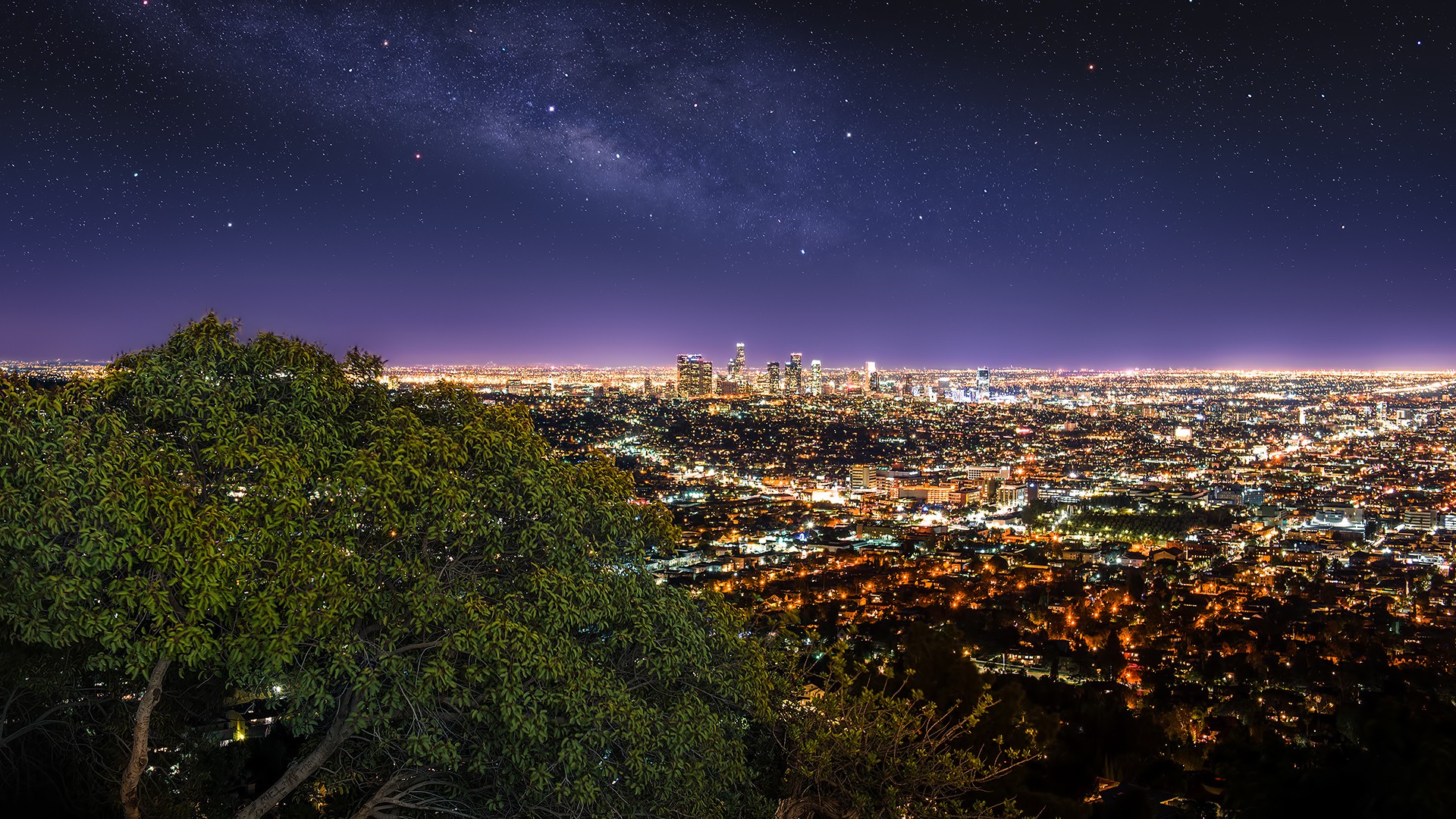 General 1920x1080 city night Milky Way Los Angeles USA cityscape sky stars city lights