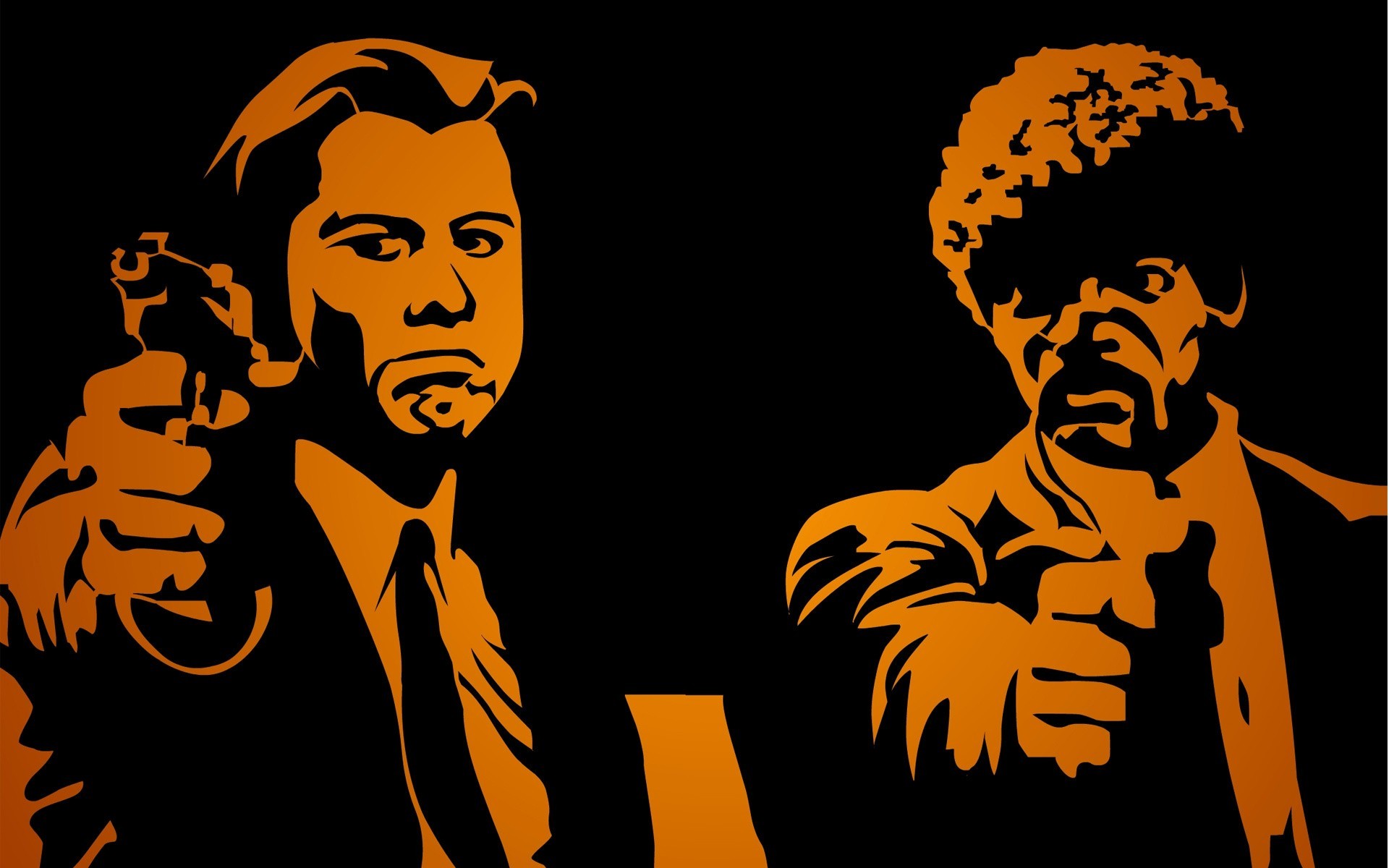 General 1920x1200 Pulp Fiction 1994 (Year) movies John Travolta Samuel L. Jackson artwork orange digital art simple background