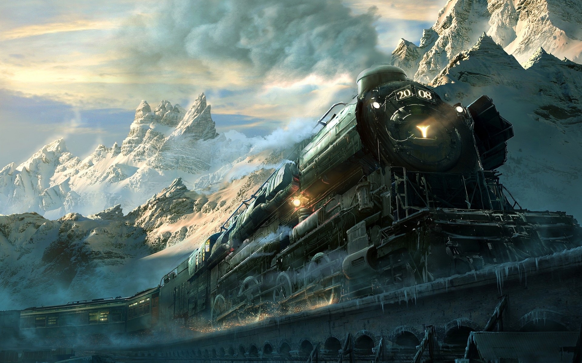 General 1920x1200 train railway steam locomotive vehicle mountains numbers artwork snow ice digital art