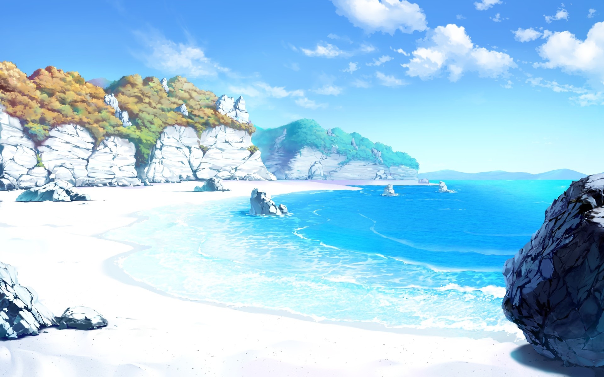 Anime 1920x1200 coast drawing artwork clouds cyan bright outdoors nature anime