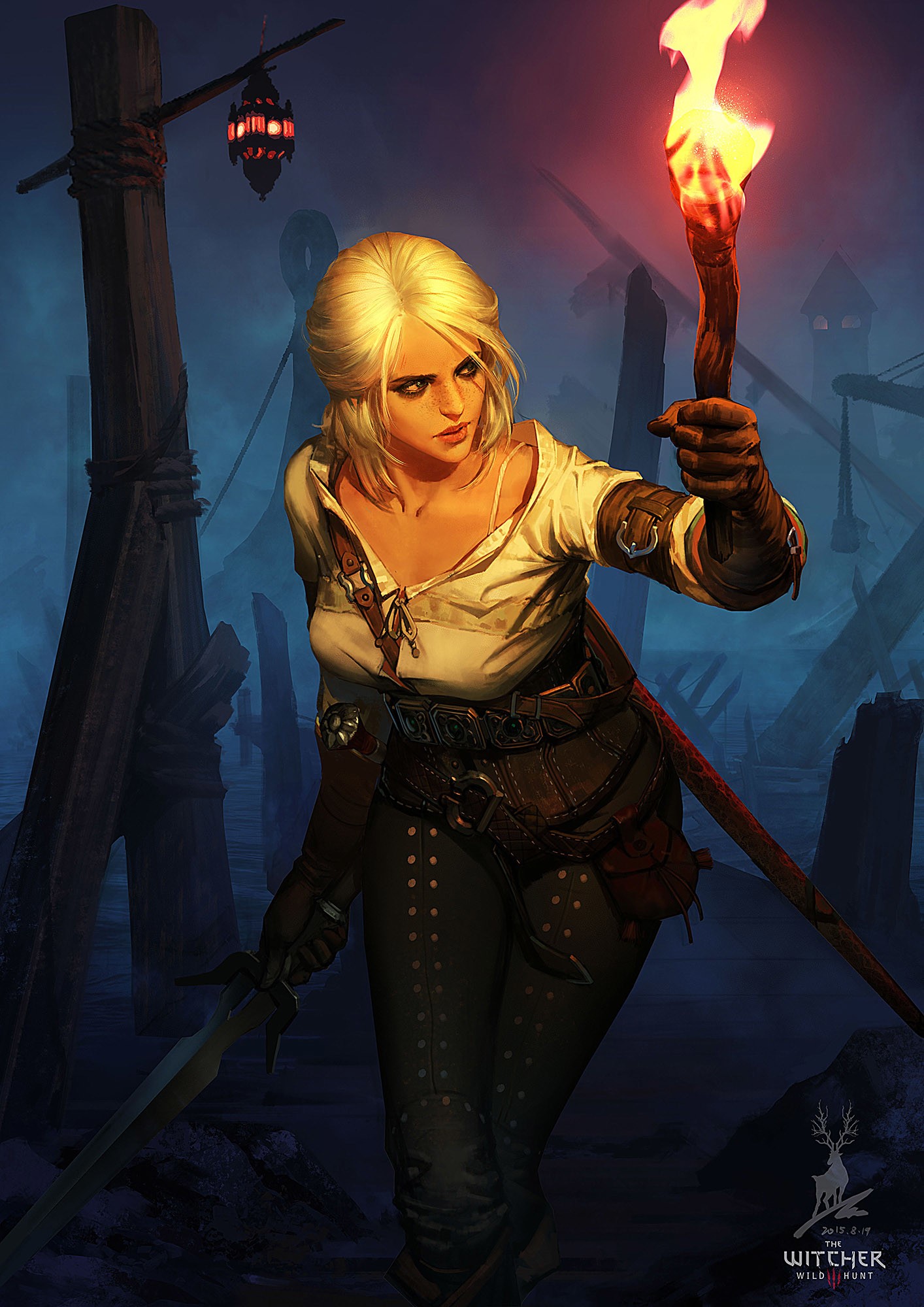 General 1414x2000 fantasy art Cirilla Fiona Elen Riannon The Witcher 3: Wild Hunt The Witcher fantasy girl video games digital art artwork women portrait display white hair torches video game girls video game characters