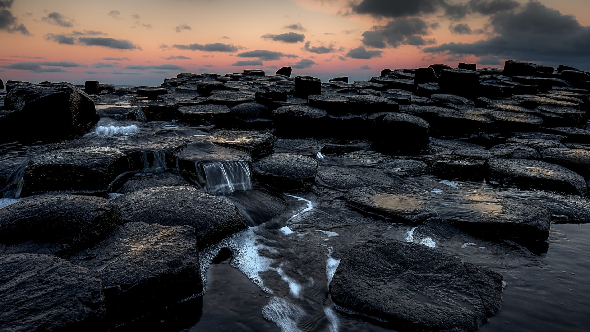 General 1920x1080 nature rocks Giant's Causeway rock formation sea clouds coast long exposure sunset water Northern Ireland