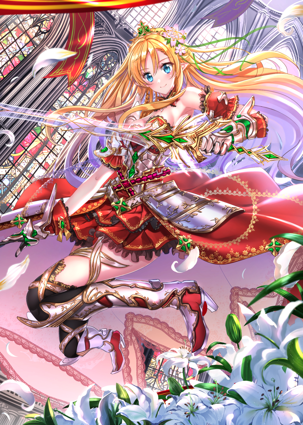 Anime 1040x1456 anime anime girls Swordsouls artwork armor sword gauntlets original characters Pixiv blonde fantasy art fantasy girl