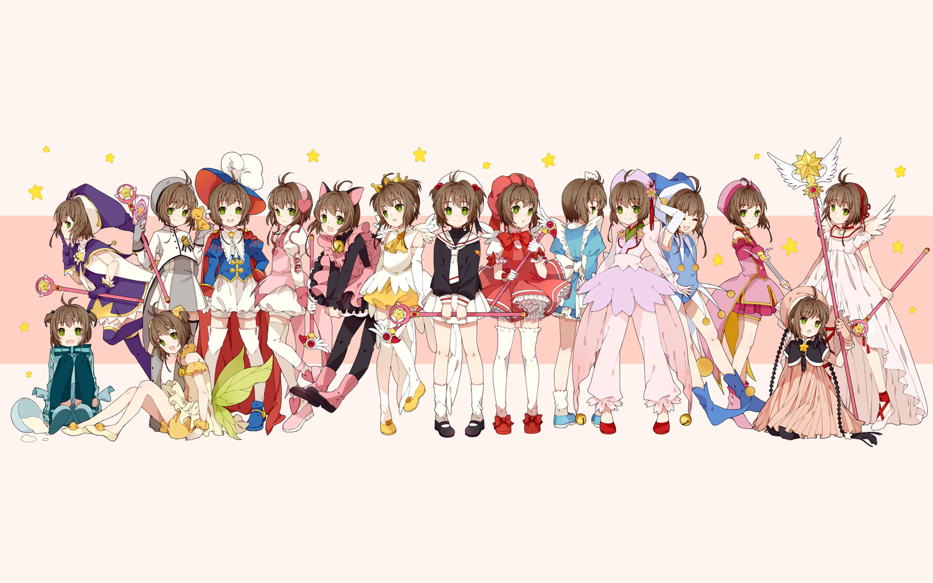 Anime 1920x1200 Cardcaptor Sakura Kinomoto Sakura anime girls anime simple background white background group of women brunette line-up