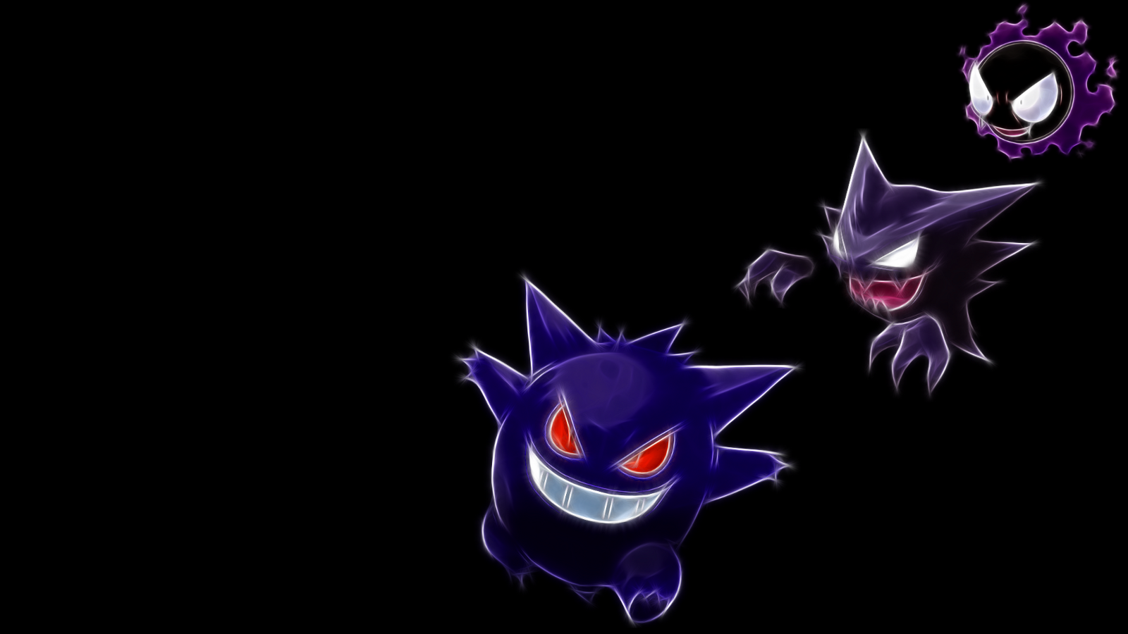 Anime 1600x900 Pokémon Gengar Ghastly Haunter video games anime red eyes simple background black background