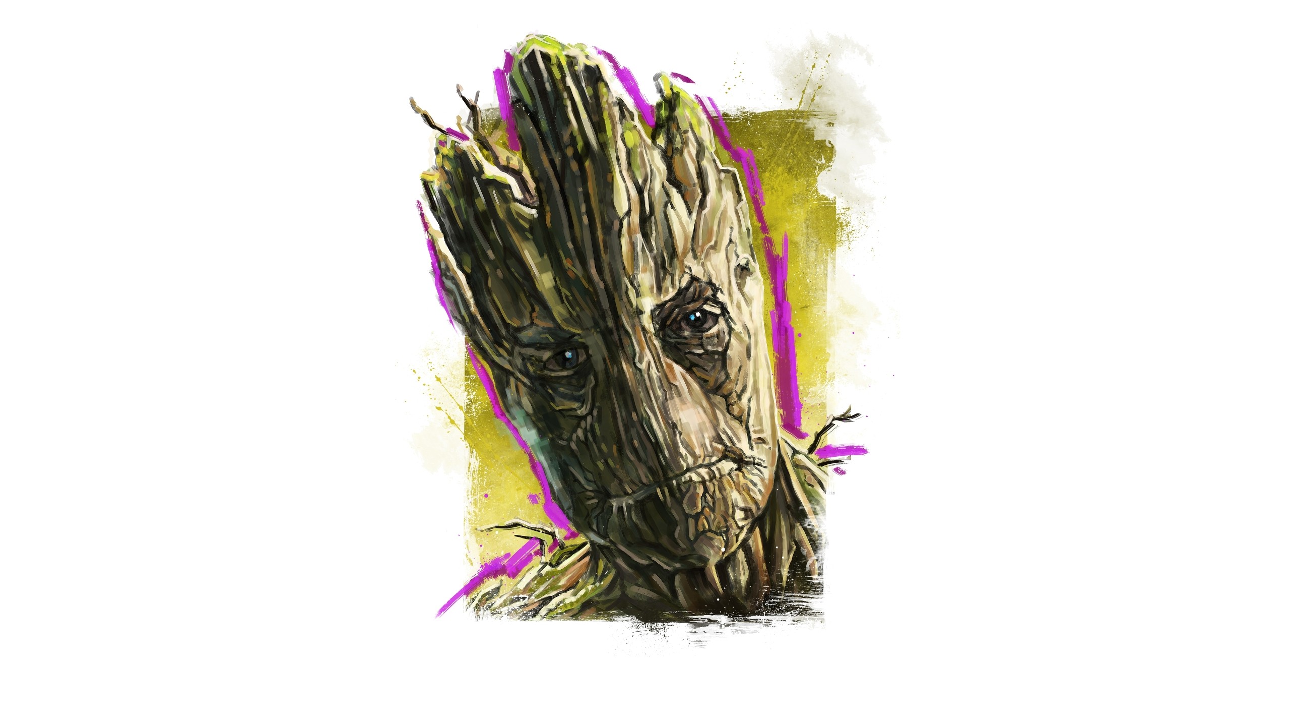 General 2560x1440 Groot Guardians of the Galaxy artwork movies frontal view simple background white background Marvel Cinematic Universe
