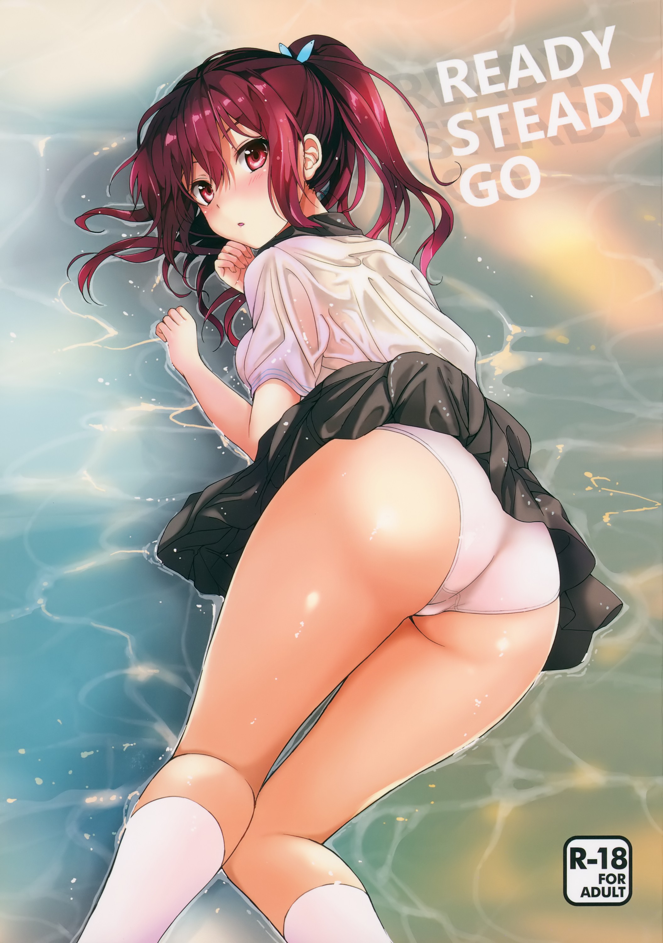 Anime 2110x3000 anime girls Free! Matsuoka Gou panties red eyes redhead school uniform ass rear view looking back knees together