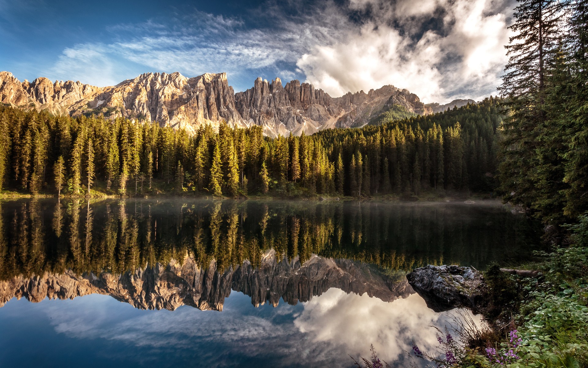 General 1920x1200 landscape nature Alps Dolomites mountains lake trees Italy reflection Karersee
