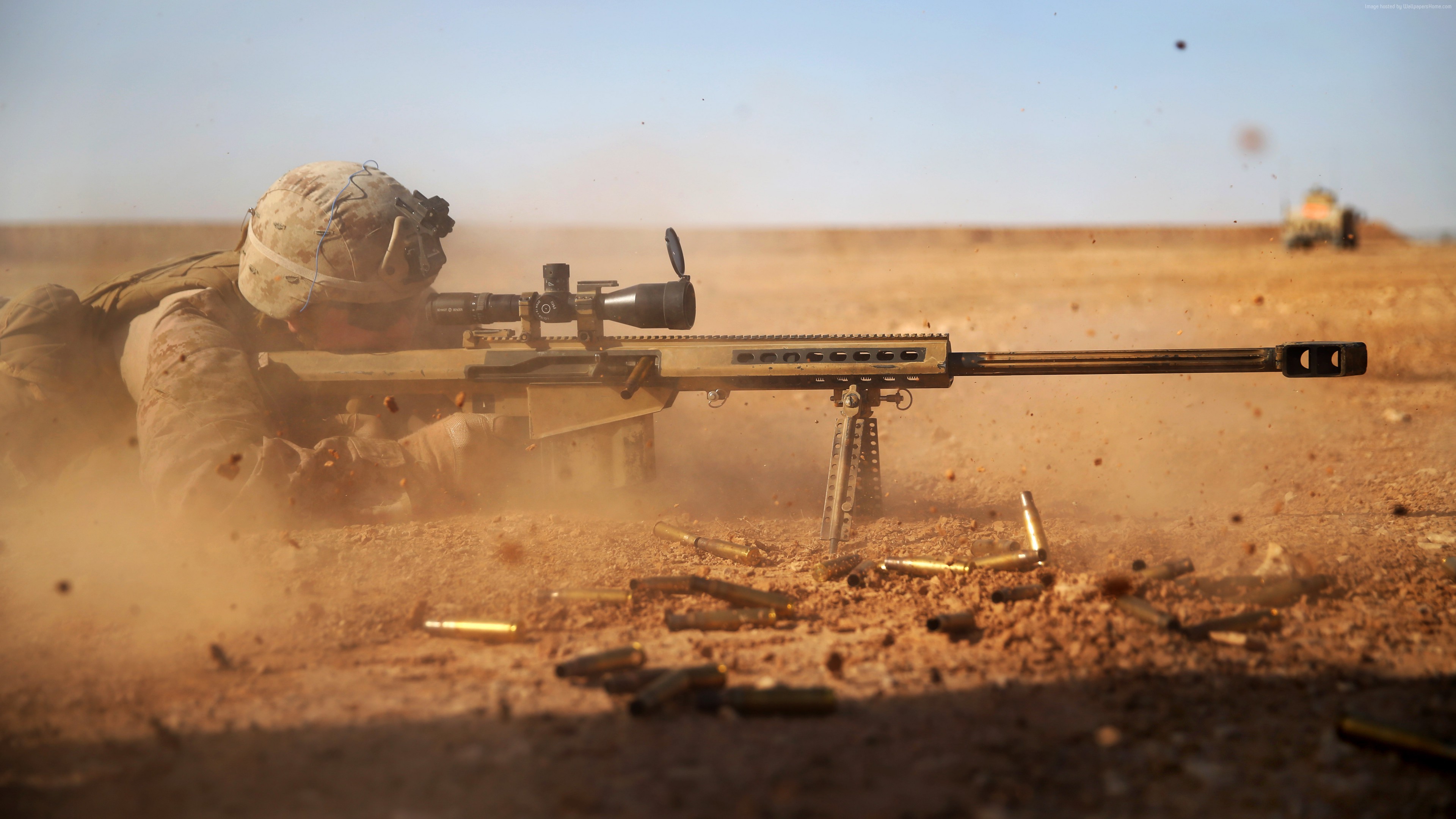 General 3840x2160 war sniper rifle soldier rifles gun desert M217 Barrett .50 Cal military weapon American firearms