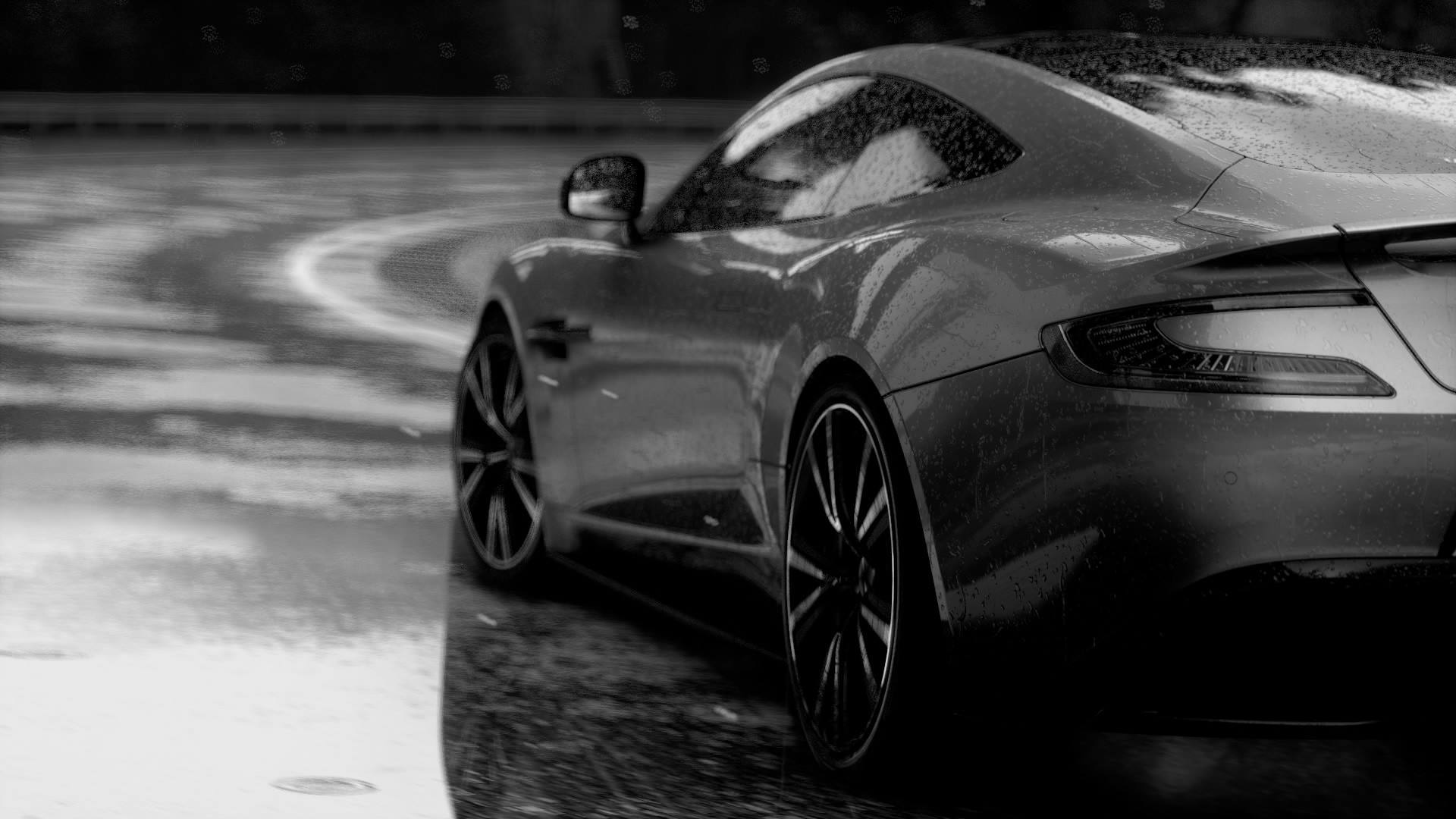 General 1920x1080 Driveclub car rain Aston Martin monochrome wet road wet vehicle video games screen shot