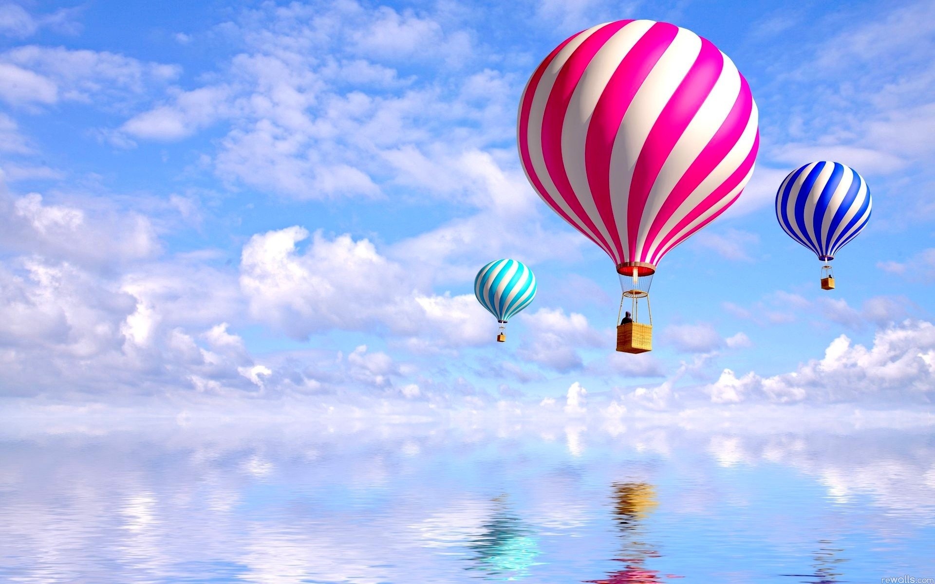 General 1920x1200 hot air balloons vehicle digital art water sky clouds reflection