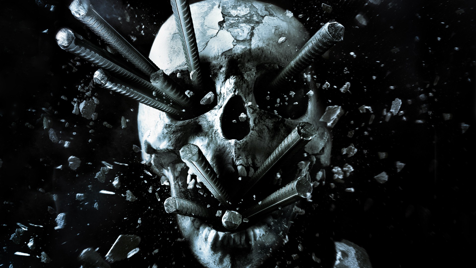 General 1920x1080 digital art dark metal skull broken shrapnel black background movies final destination horror