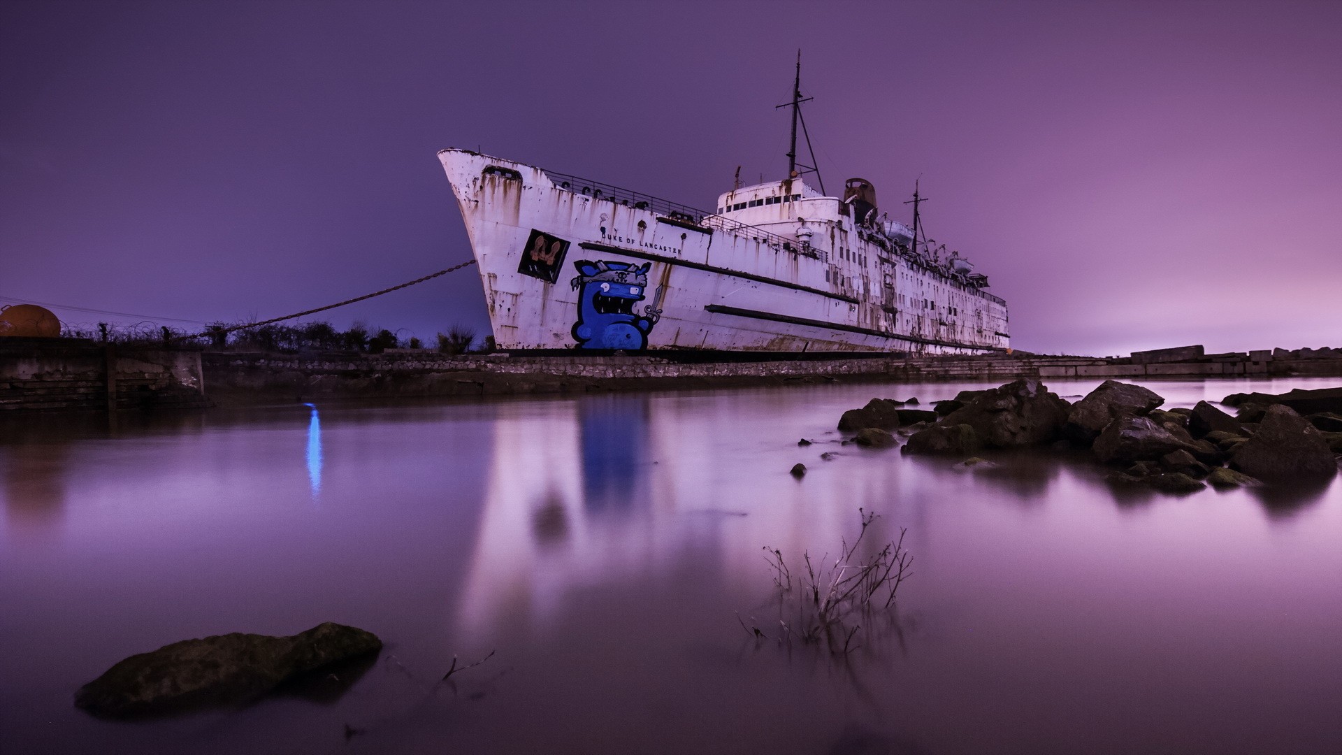 General 1920x1080 sea ship shipwreck water rocks night long exposure blurred boat graffiti chains rust vehicle wreck