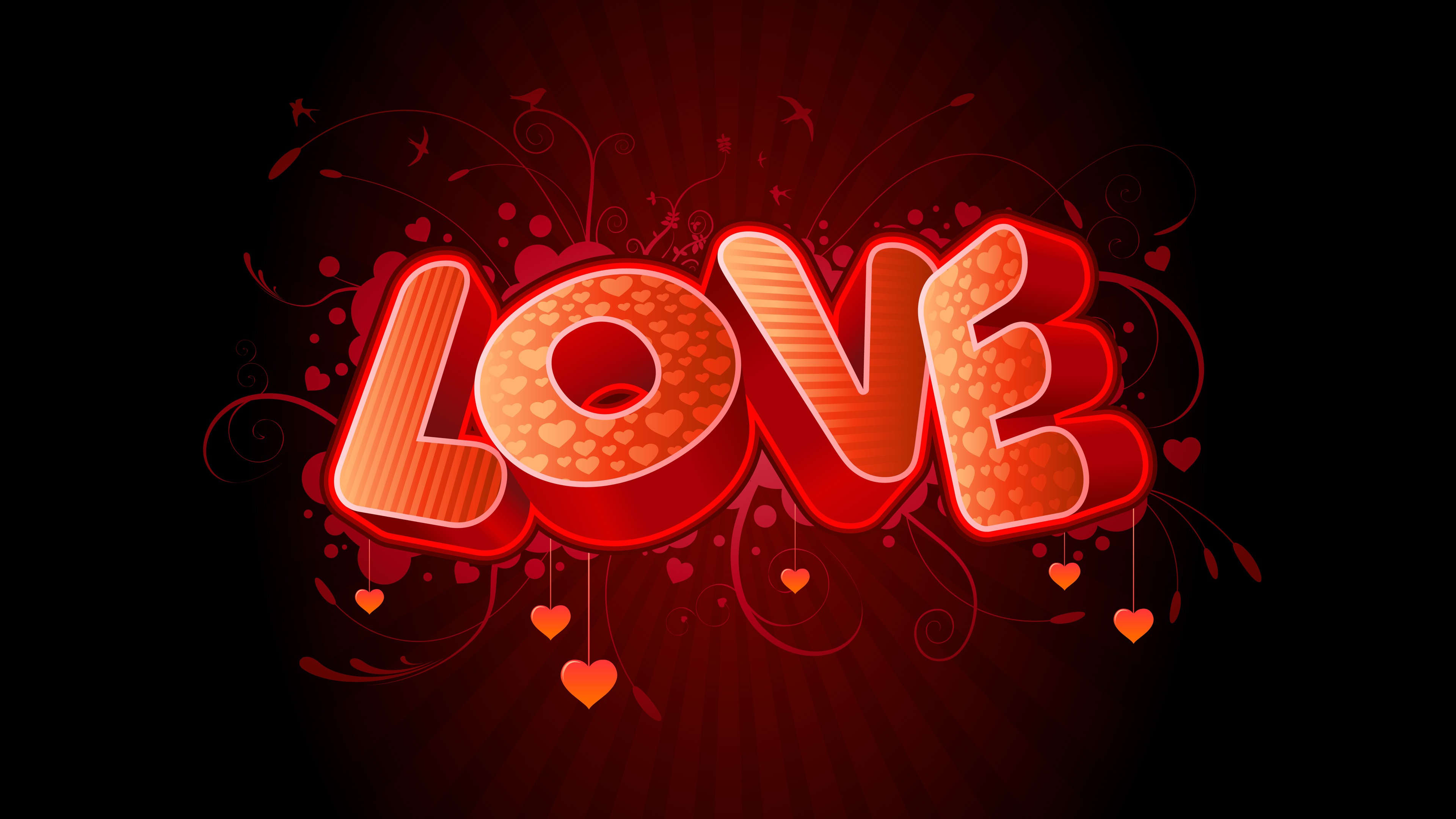 General 3840x2160 digital art vector art heart typography red background red love heart (design)