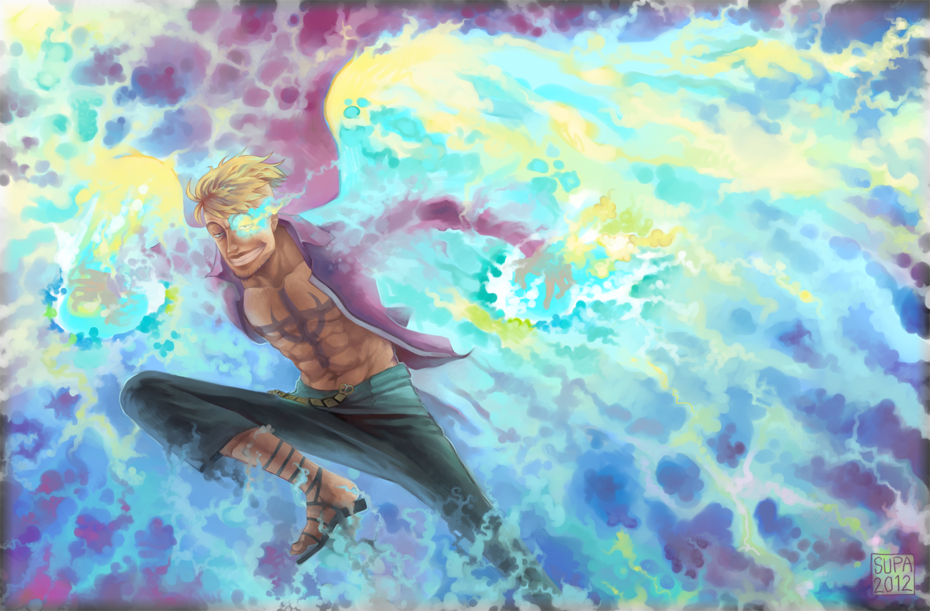 Anime 1350x887 One Piece anime boys muscles colorful anime cyan blonde abs