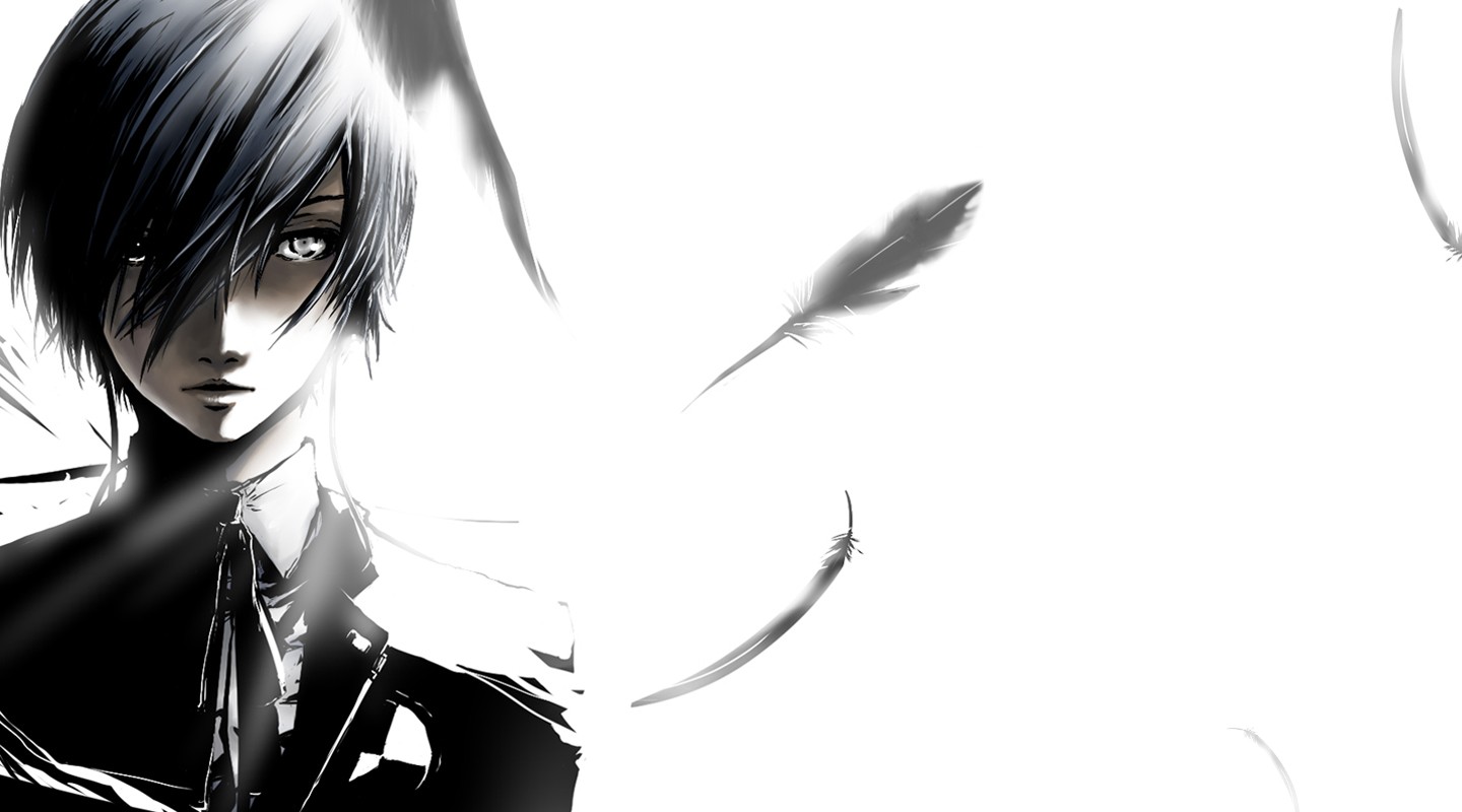 Anime 1440x800 Persona series Persona 3 anime video games video game art simple background white background anime games feathers looking at viewer