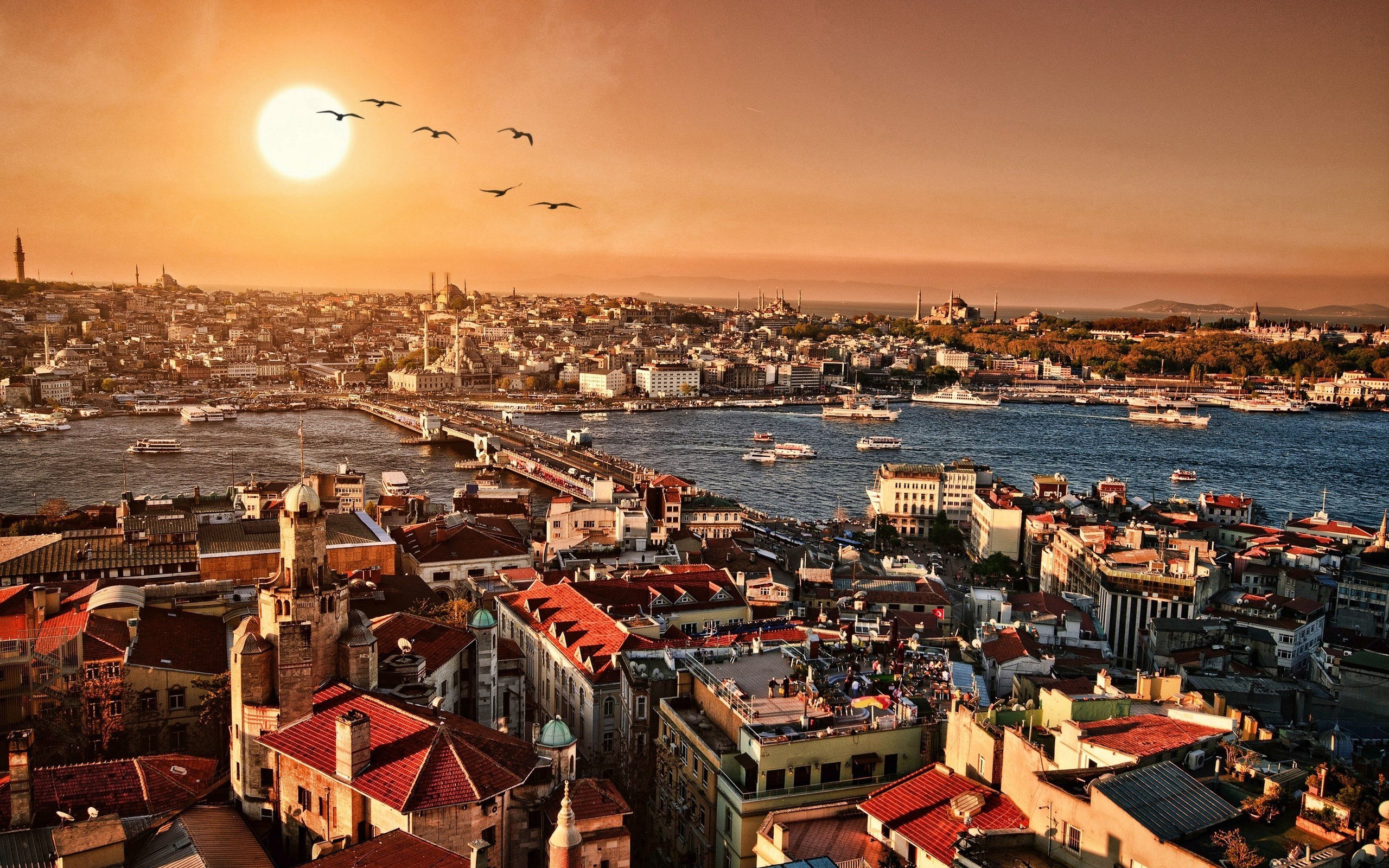 General 2560x1600 cityscape city sunset building bridge Istanbul Turkey