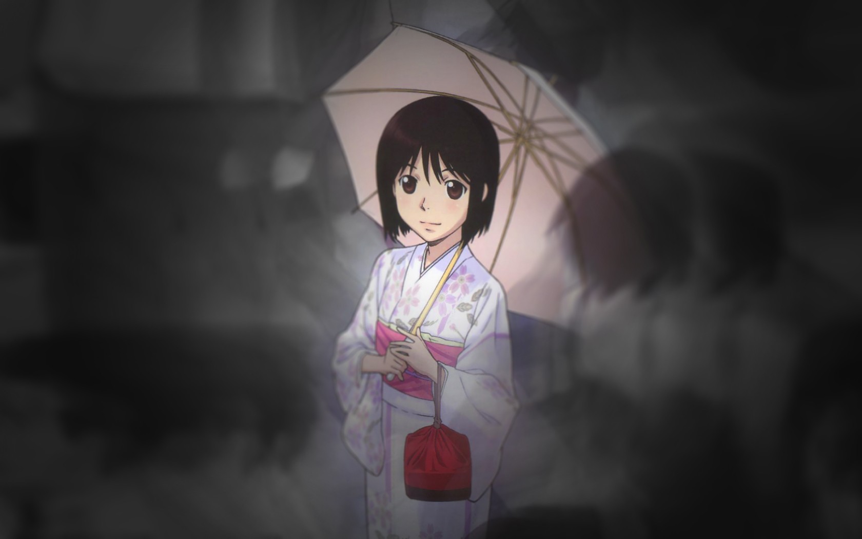 Anime 1680x1050 anime anime girls Welcome to the N.H.K. umbrella dark hair kimono looking at viewer Asian Asia
