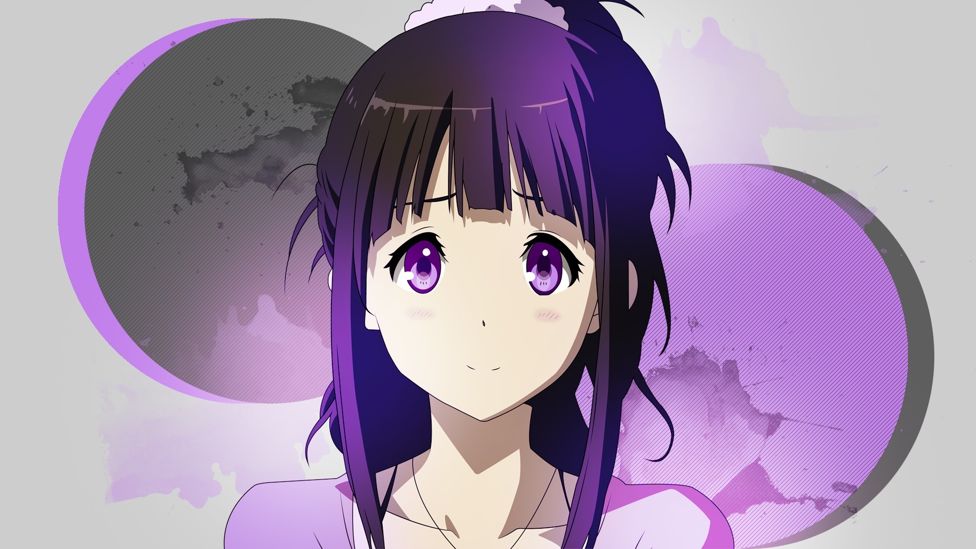 Anime 1920x1080 Hyouka Chitanda Eru anime anime girls purple eyes looking at viewer face