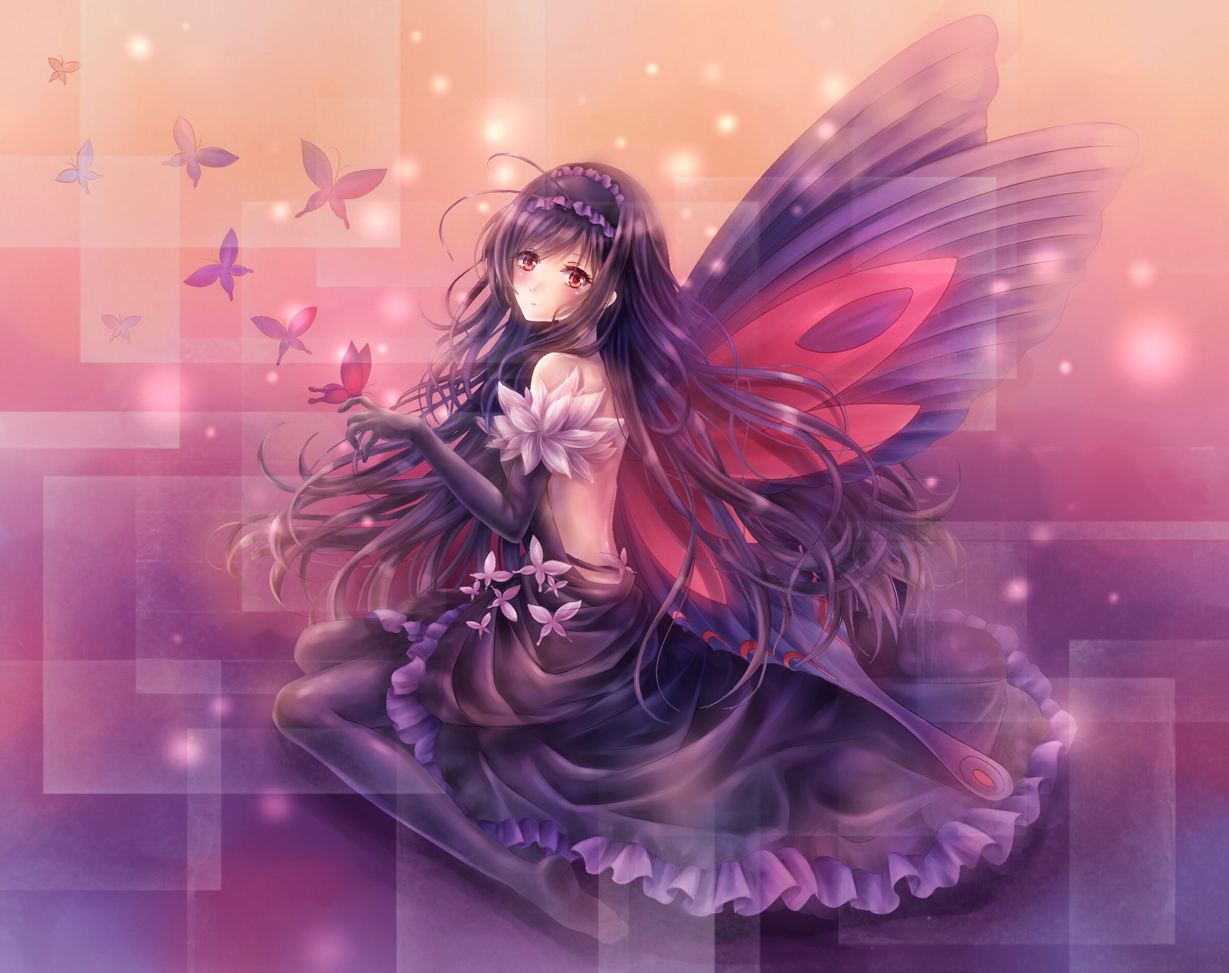 Anime 2400x1900 anime Accel World anime girls Kuroyukihime fantasy art fantasy girl wings long hair butterfly legs looking at viewer