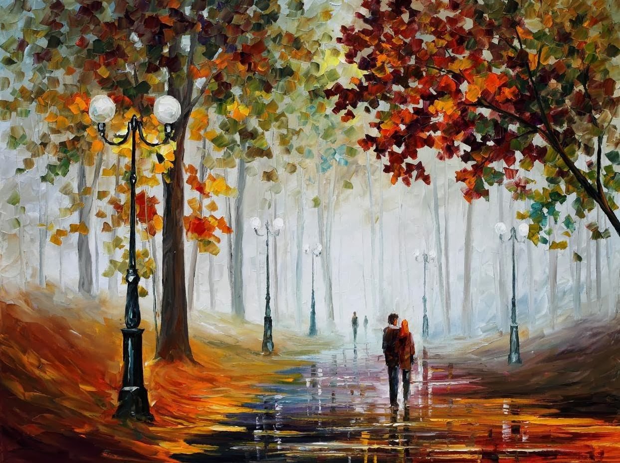 General 1243x929 painting street light couple fall path Leonid Afremov digital art