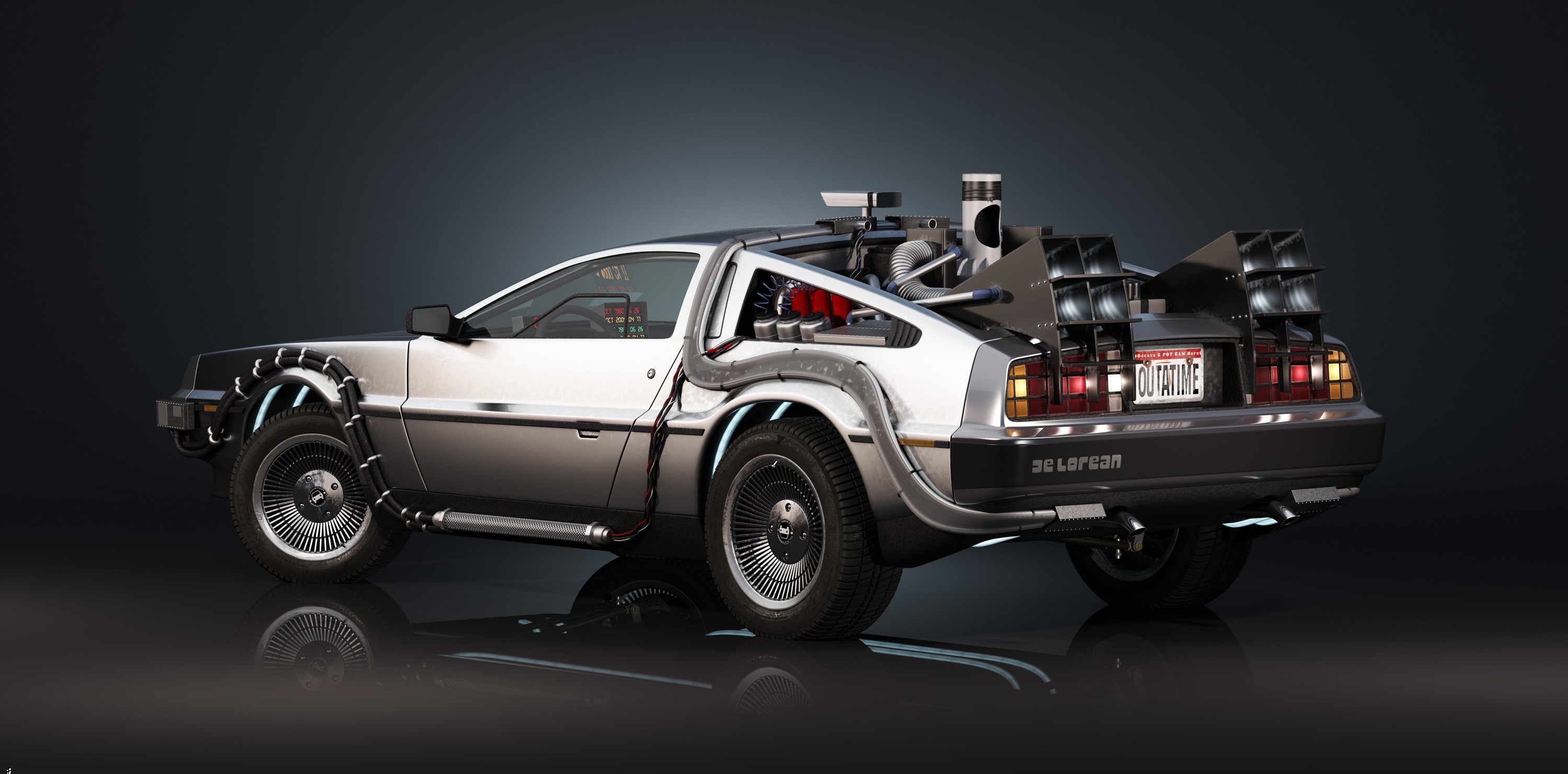 General 3000x1480 DeLorean Back to the Future car Time Machine vehicle time travel silver cars American cars