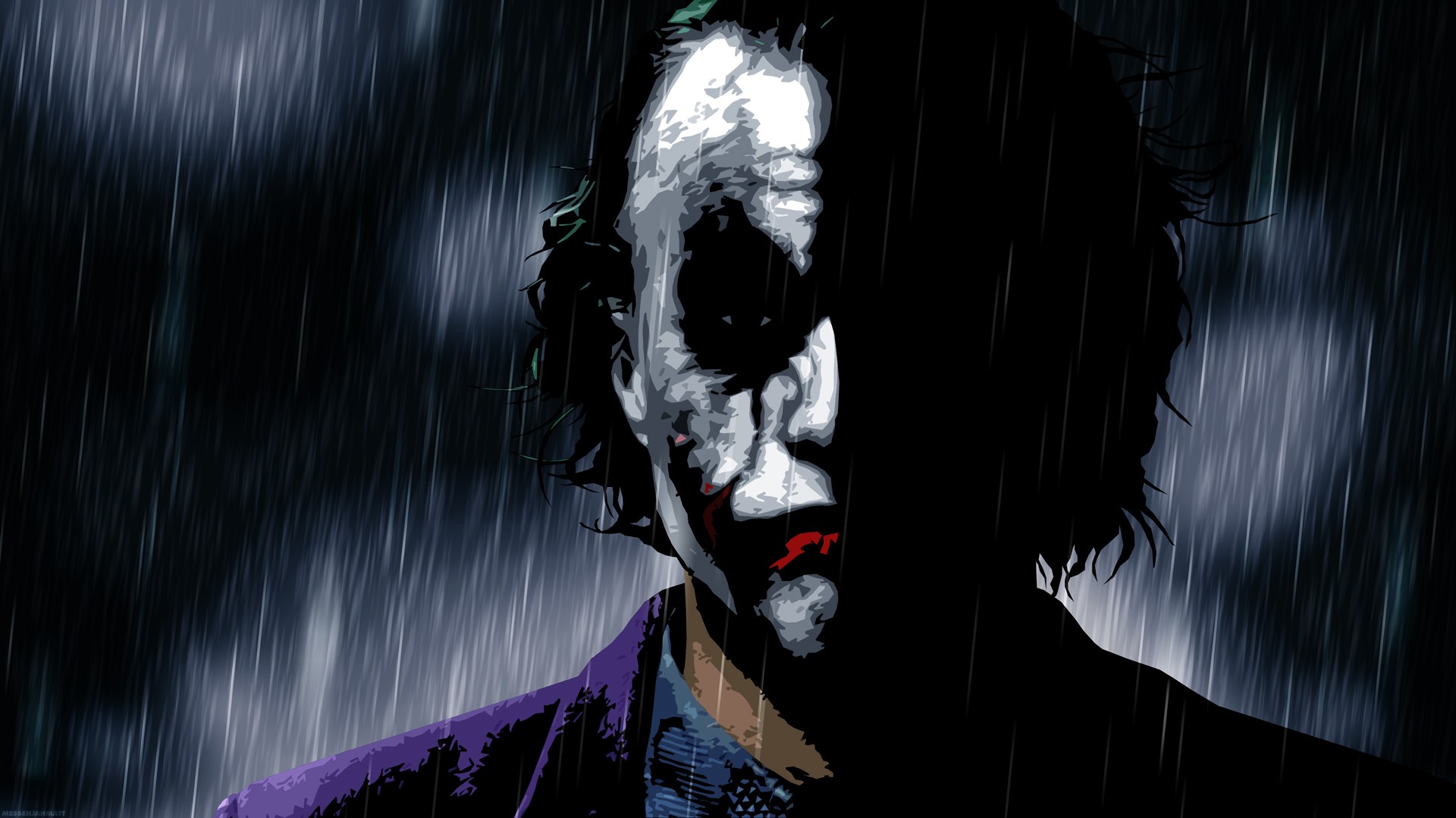 General 1920x1080 artwork Heath Ledger Batman rain face Joker movies actor deceased The Dark Knight villains DC Comics Warner Brothers Christopher Nolan