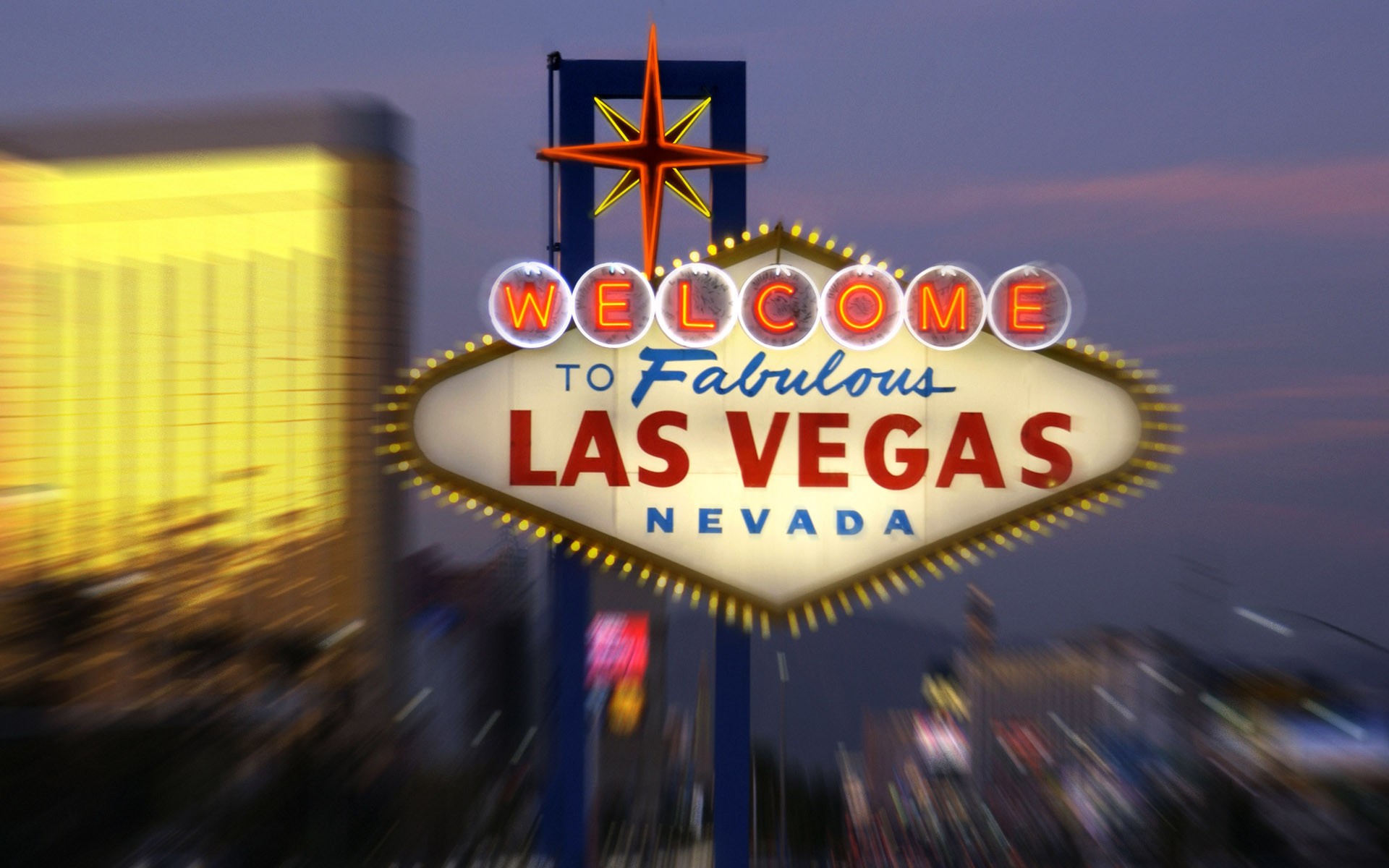General 1920x1200 Las Vegas cityscape signs neon motion blur city USA bokeh Nevada landmark North America