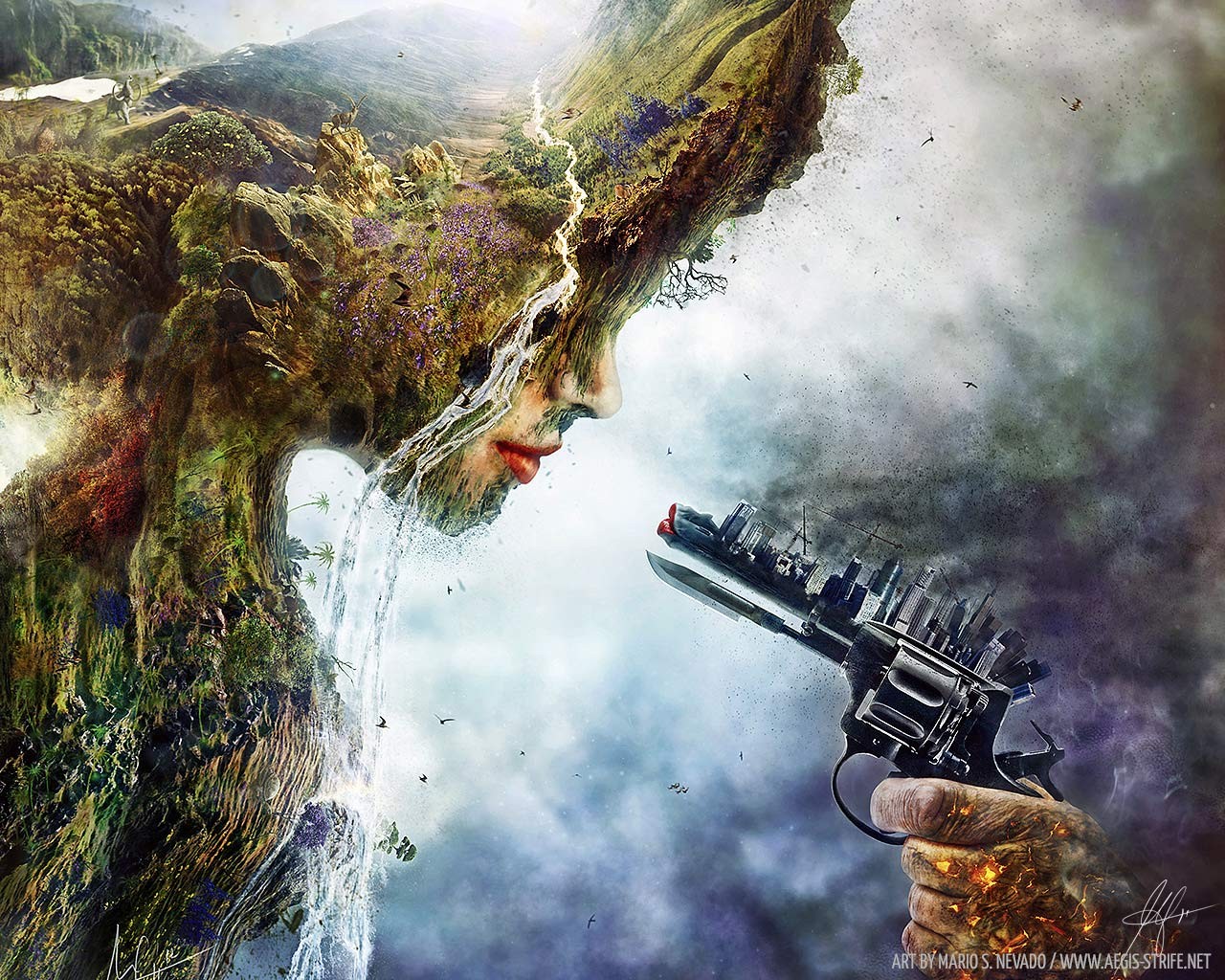 General 1280x1024 nature environment digital art artwork gun women face weapon ecology