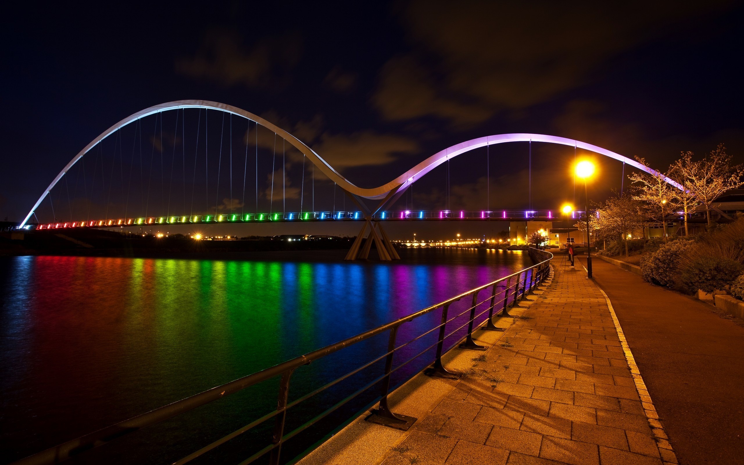 General 2560x1600 rainbows colorful river bridge cityscape night lantern water