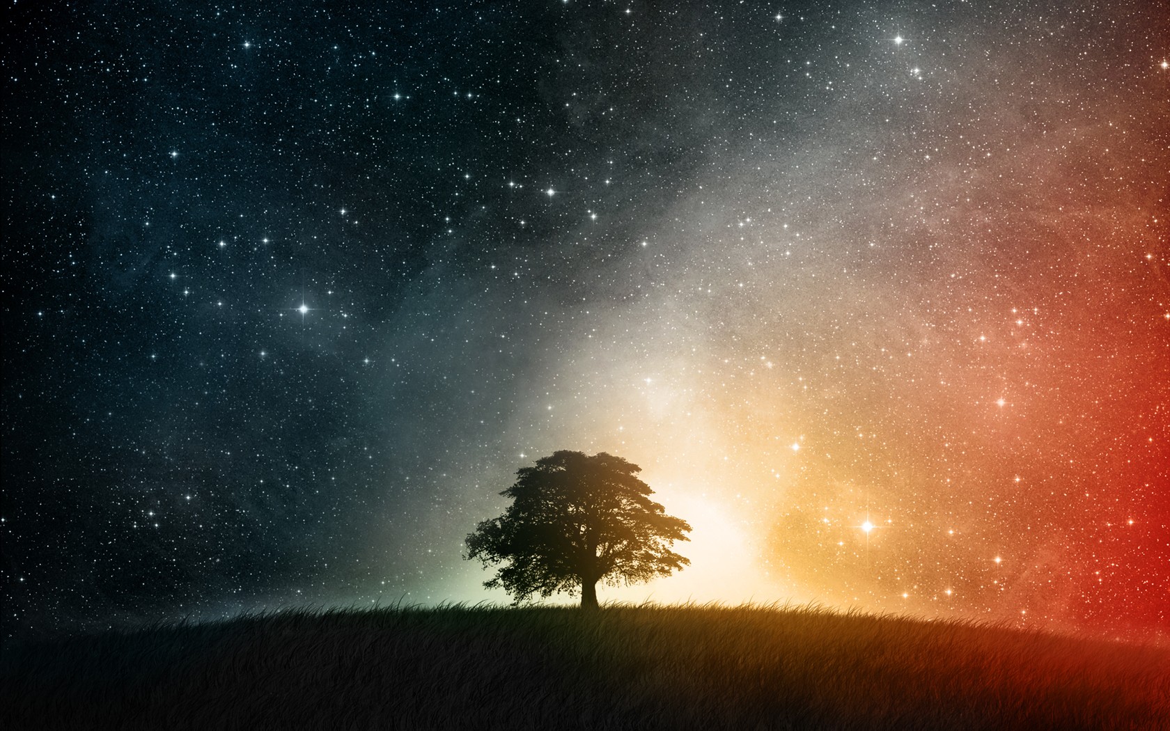 General 1680x1050 stars trees space nature universe horizon planet colorful space art sky