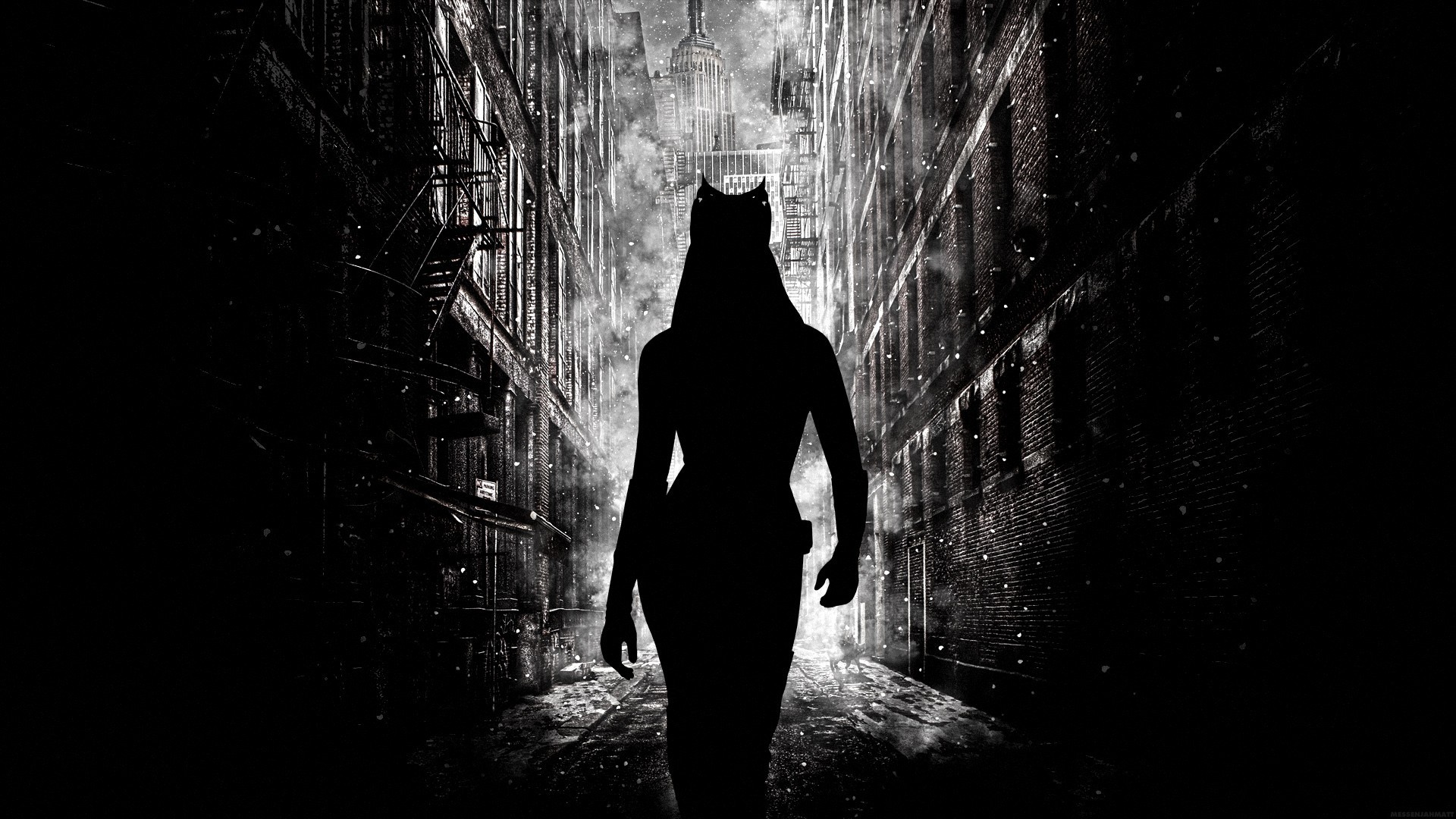 General 1920x1080 movies The Dark Knight Rises Catwoman Anne Hathaway Batman Gotham City silhouette alleyway digital art
