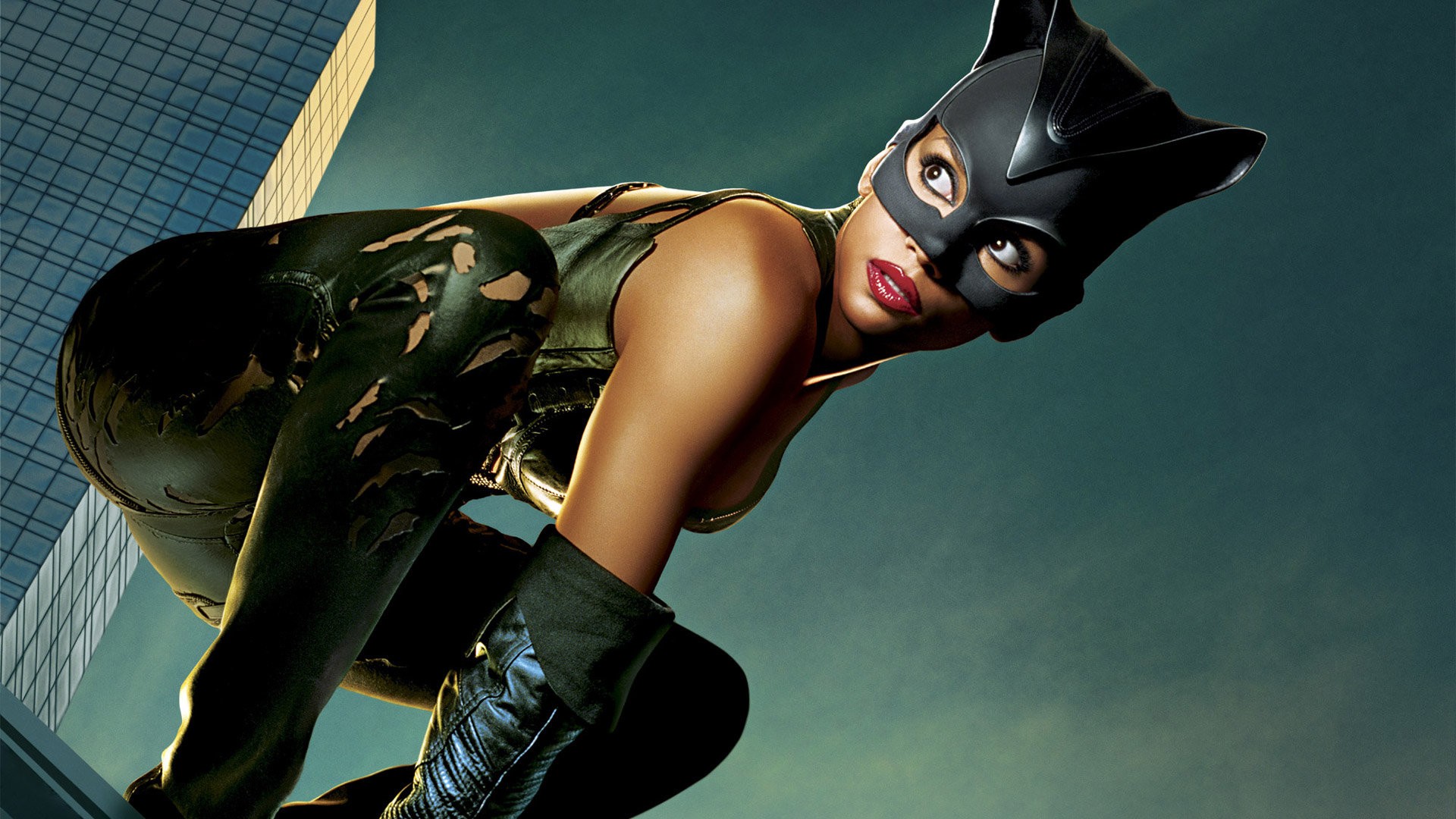 People 1920x1080 movies Batman Catwoman Halle Berry superheroines dark skin mask leather red lipstick women