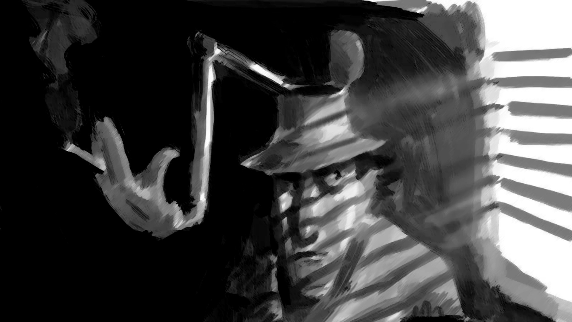 General 1920x1080 humor cigarettes shadow gray artwork Inspector Gadget smoking blinds monochrome black hat