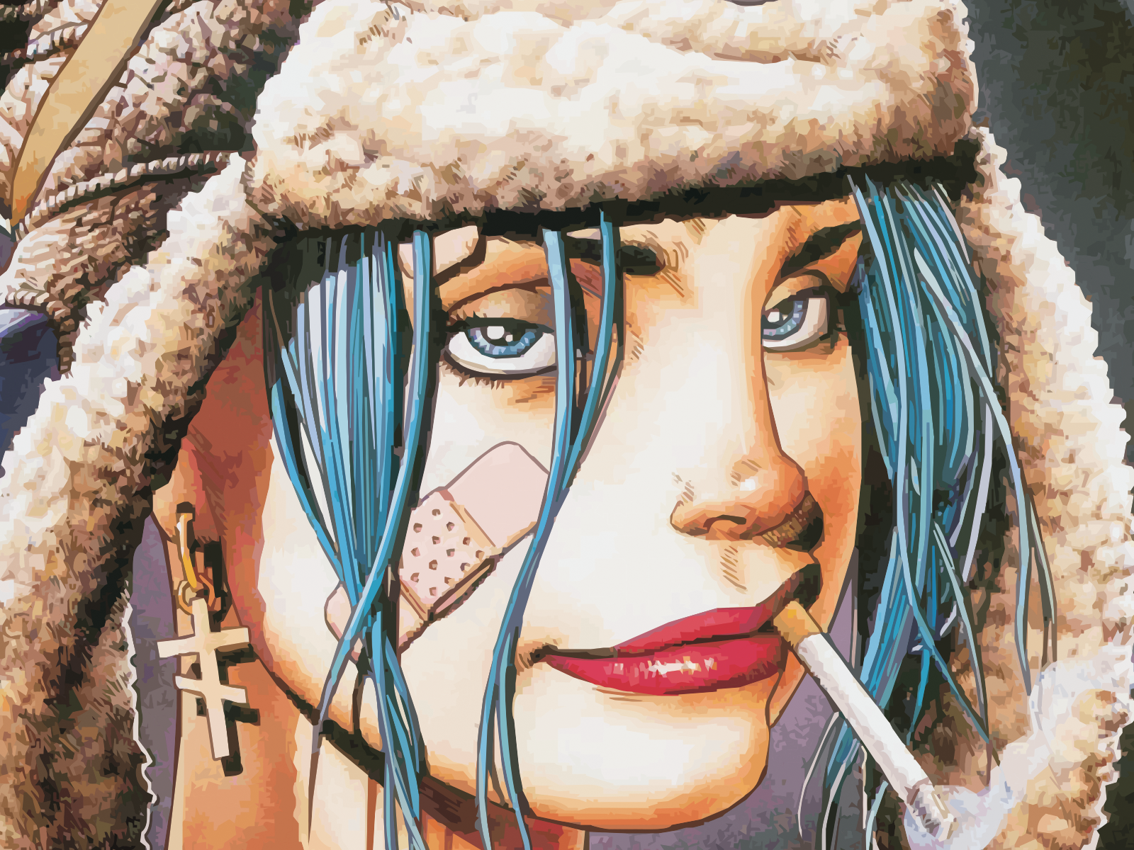 General 1600x1200 Tank Girl women smoking cigarettes science fiction science fiction women blue eyes blue hair face artwork comics
