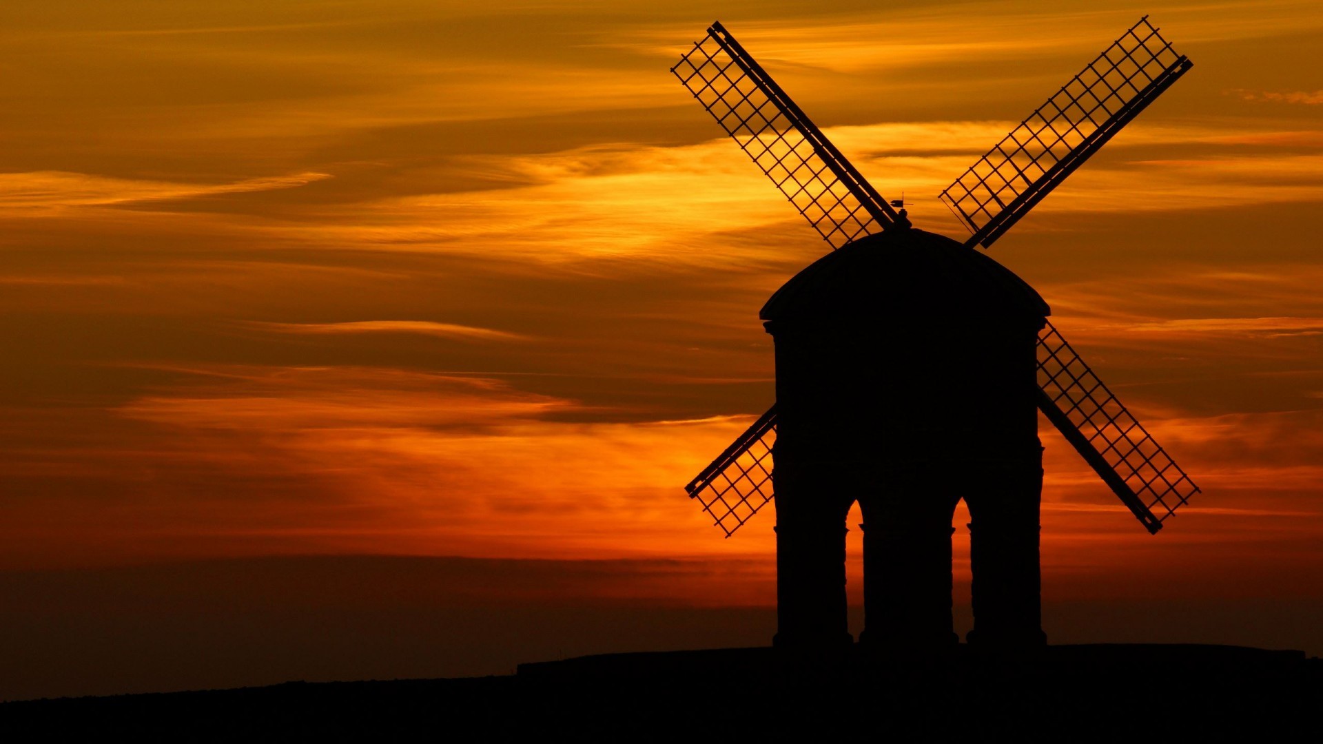 General 1920x1080 orange background sunset silhouette windmill landscape sky sunlight dark
