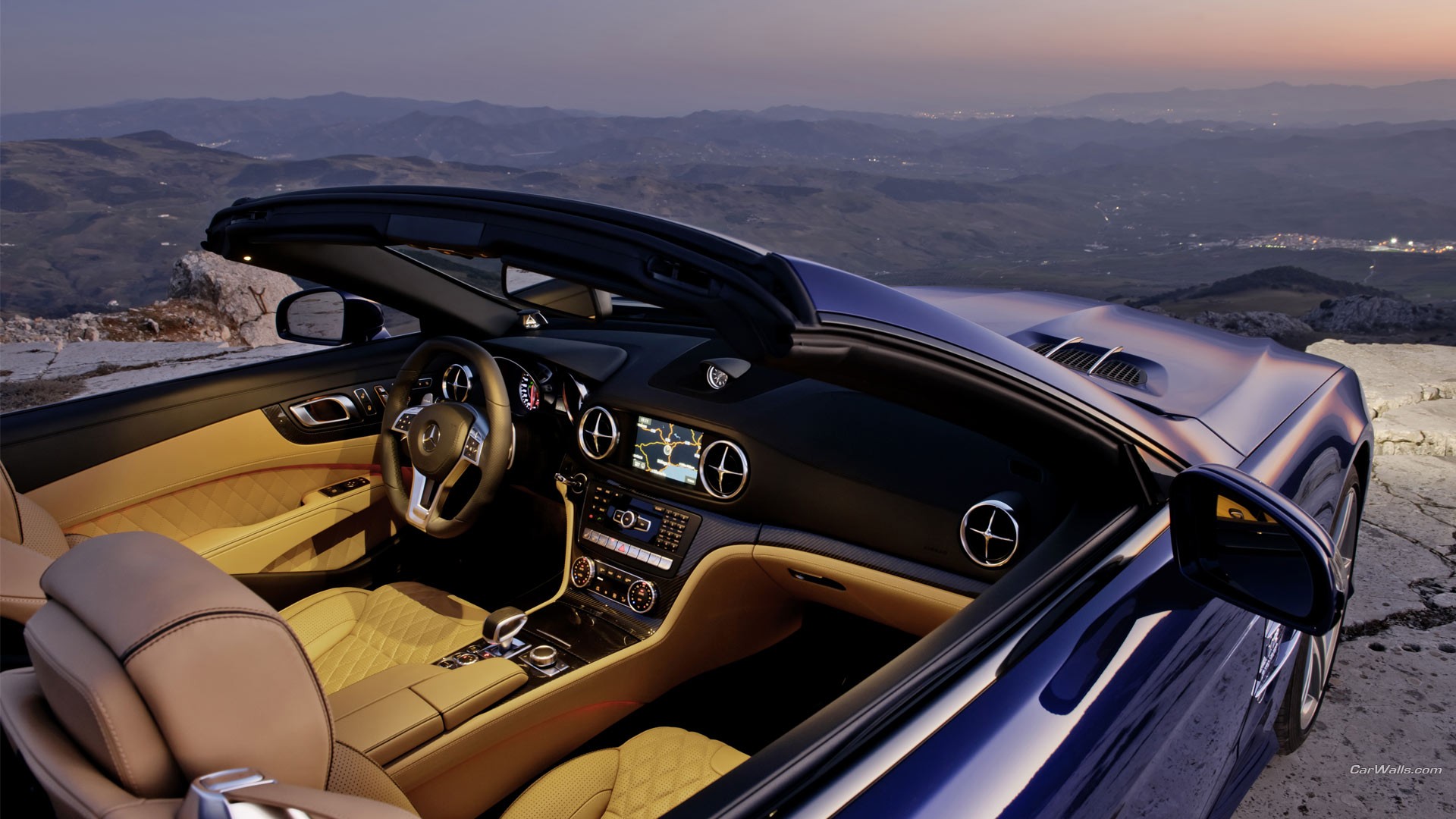 General 1920x1080 coupe blue cars car interior car vehicle Mercedes-Benz SL Mercedes-Benz R231 watermarked Mercedes-Benz convertible German cars