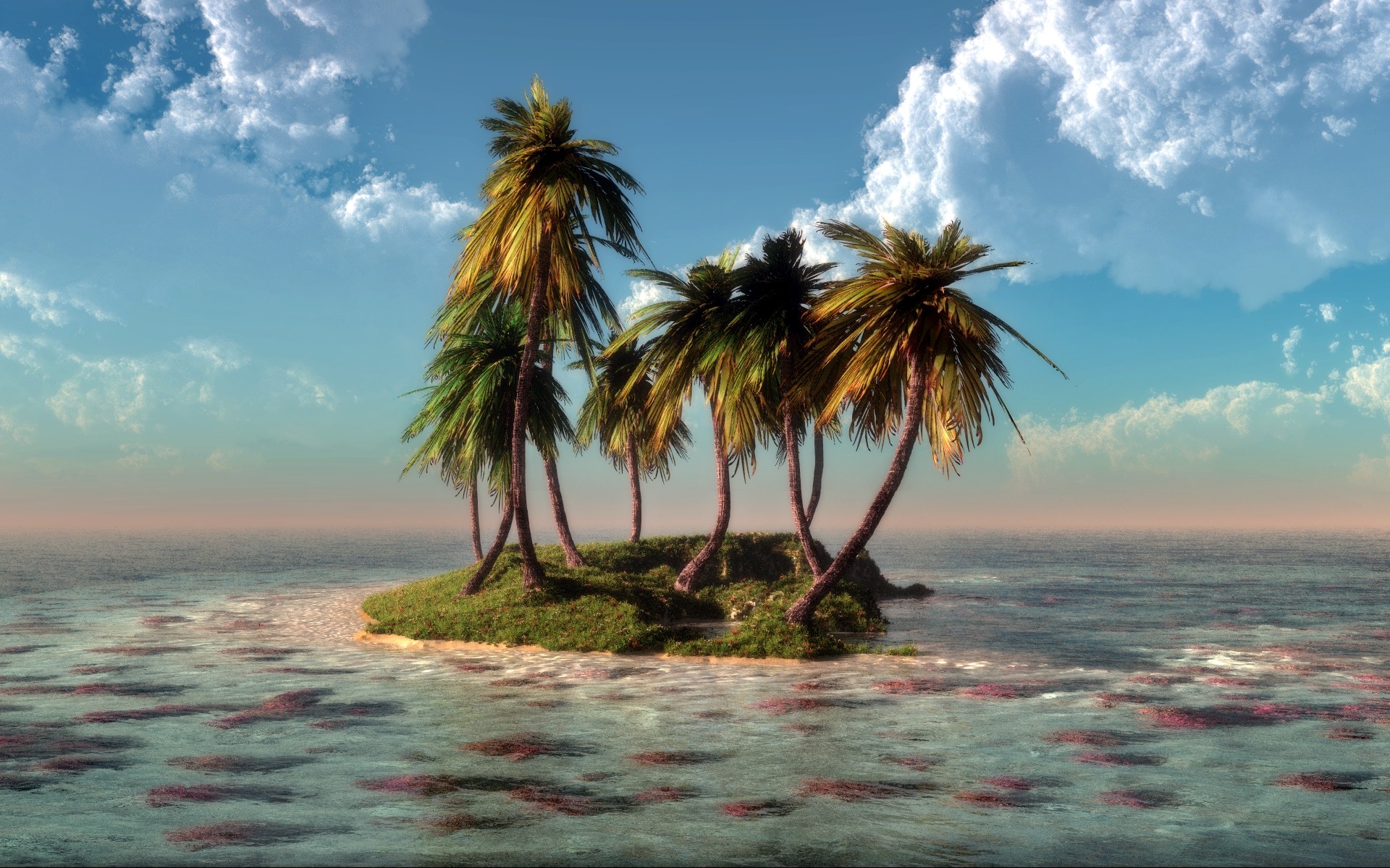 General 1920x1200 island palm trees sea horizon tropical sky clouds