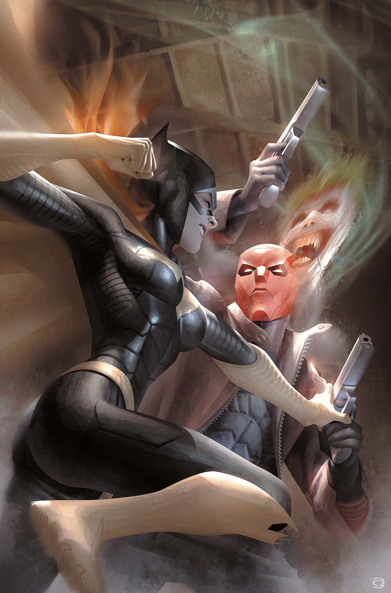 General 1500x2273 Batgirl superheroines fantasy girl comic art DC Comics gun weapon low-angle fighting dual wield Catwoman