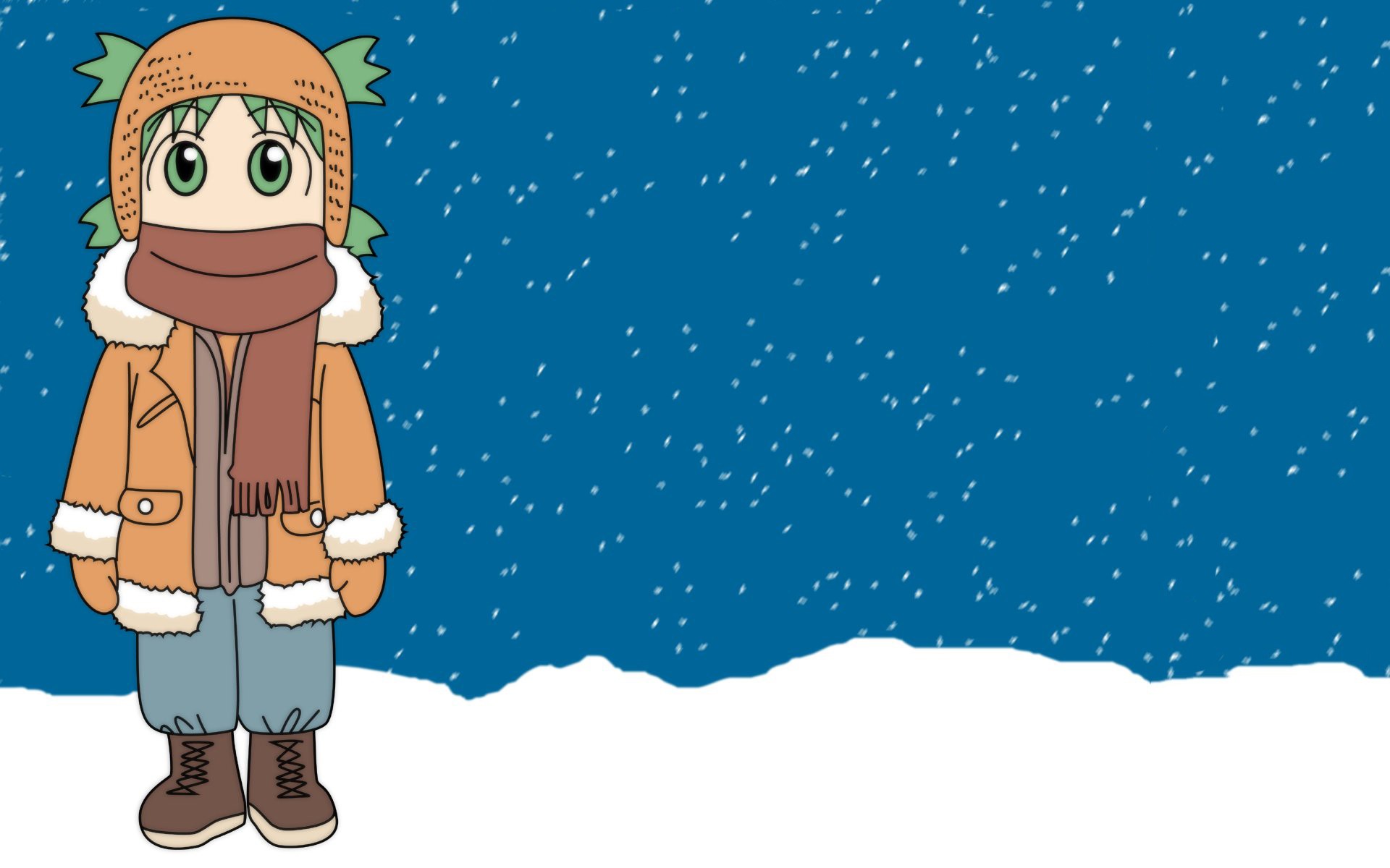 Anime 1920x1200 anime winter Yotsubato snowflakes snow cold green eyes green hair scarf