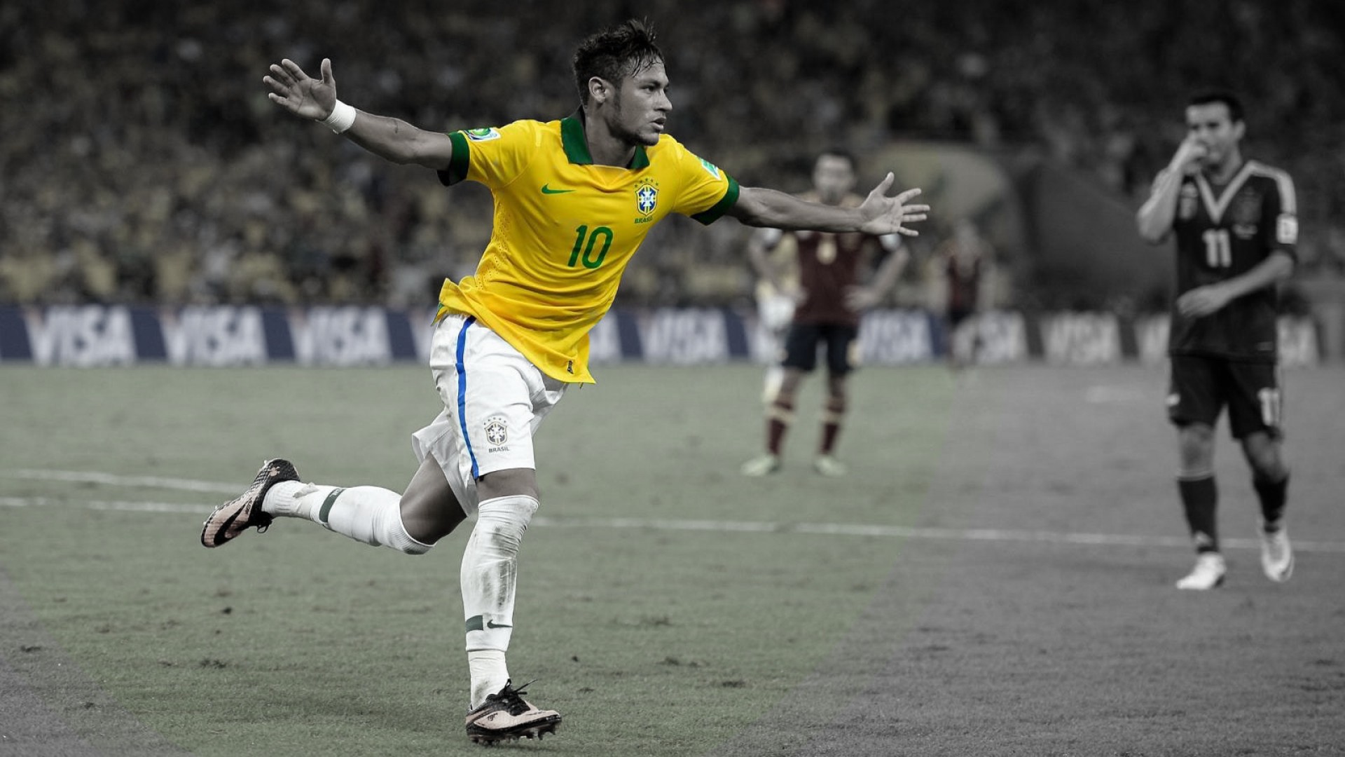 People 1920x1080 selective coloring Neymar Brazil soccer men sport numbers