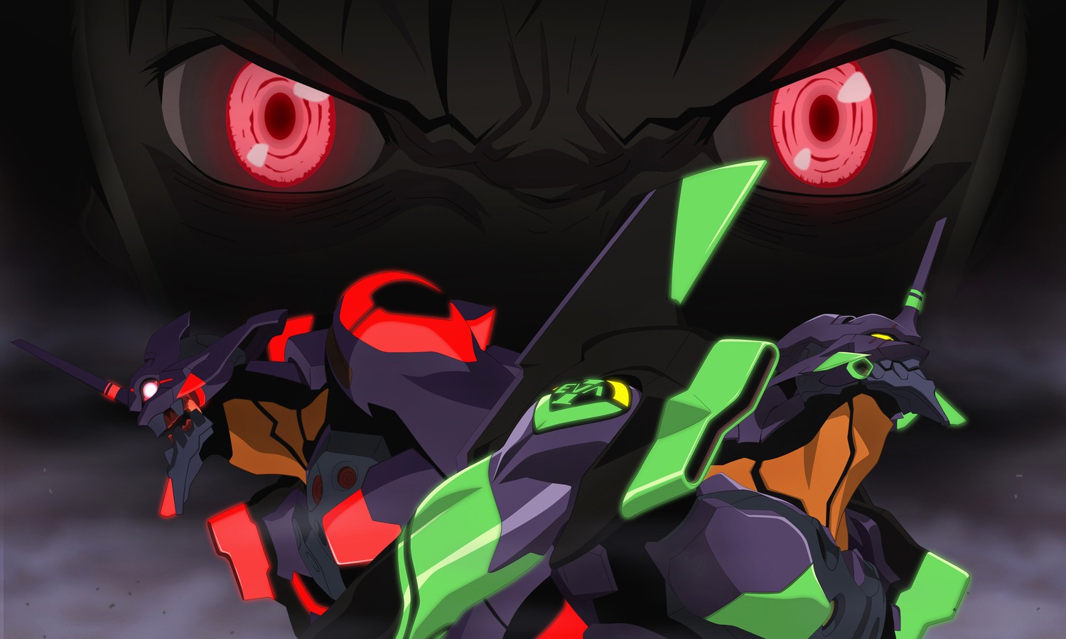 Anime 1500x900 EVA Unit 01 Neon Genesis Evangelion Ikari Shinji anime red eyes glowing eyes
