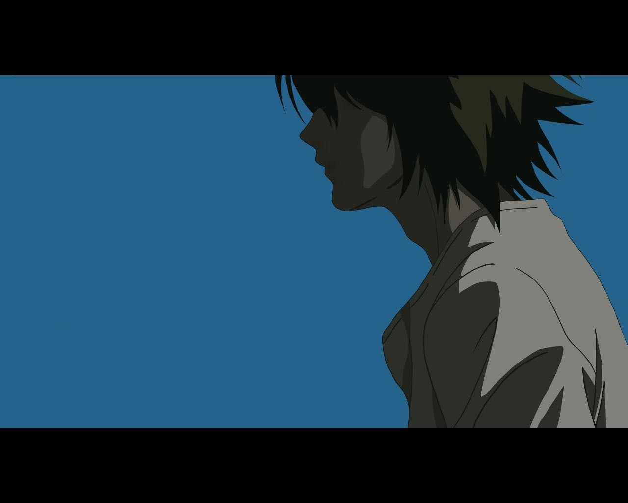 Anime 1280x1024 Death Note Lawliet L anime blue background simple background face profile