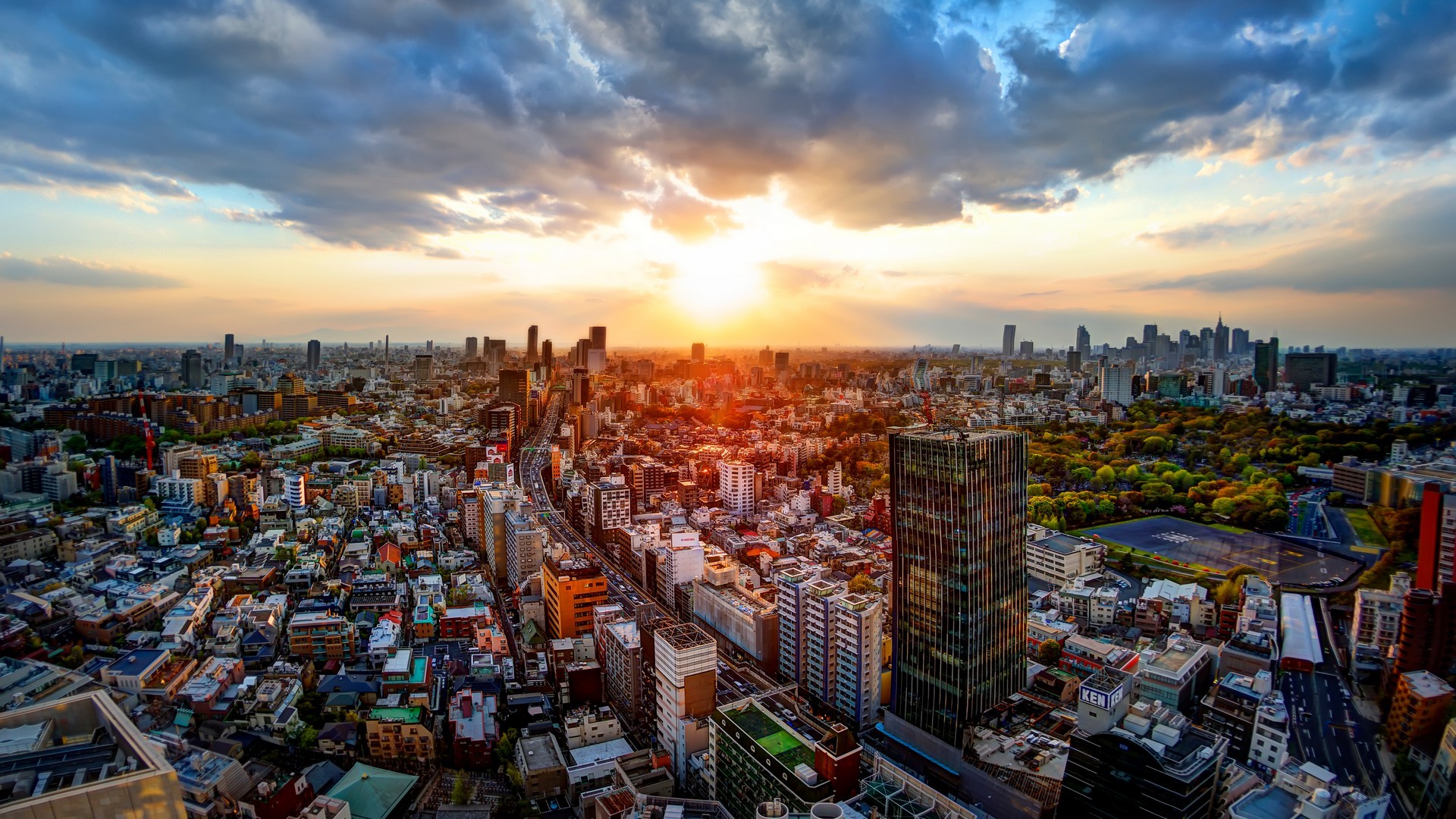 General 1920x1080 cityscape city HDR building sunset Tokyo clouds Japan Asia sky sunlight Sun