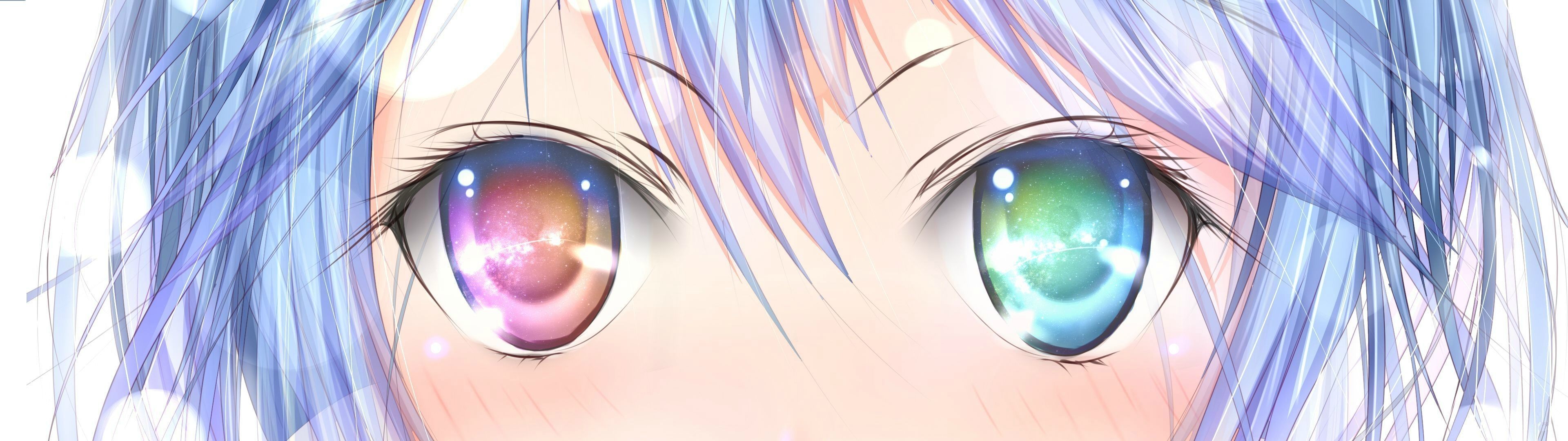Anime 3840x1080 heterochromia red eyes blue eyes Denpa Onna To Seishun Otoko Touwa Erio anime girls face women anime blue hair