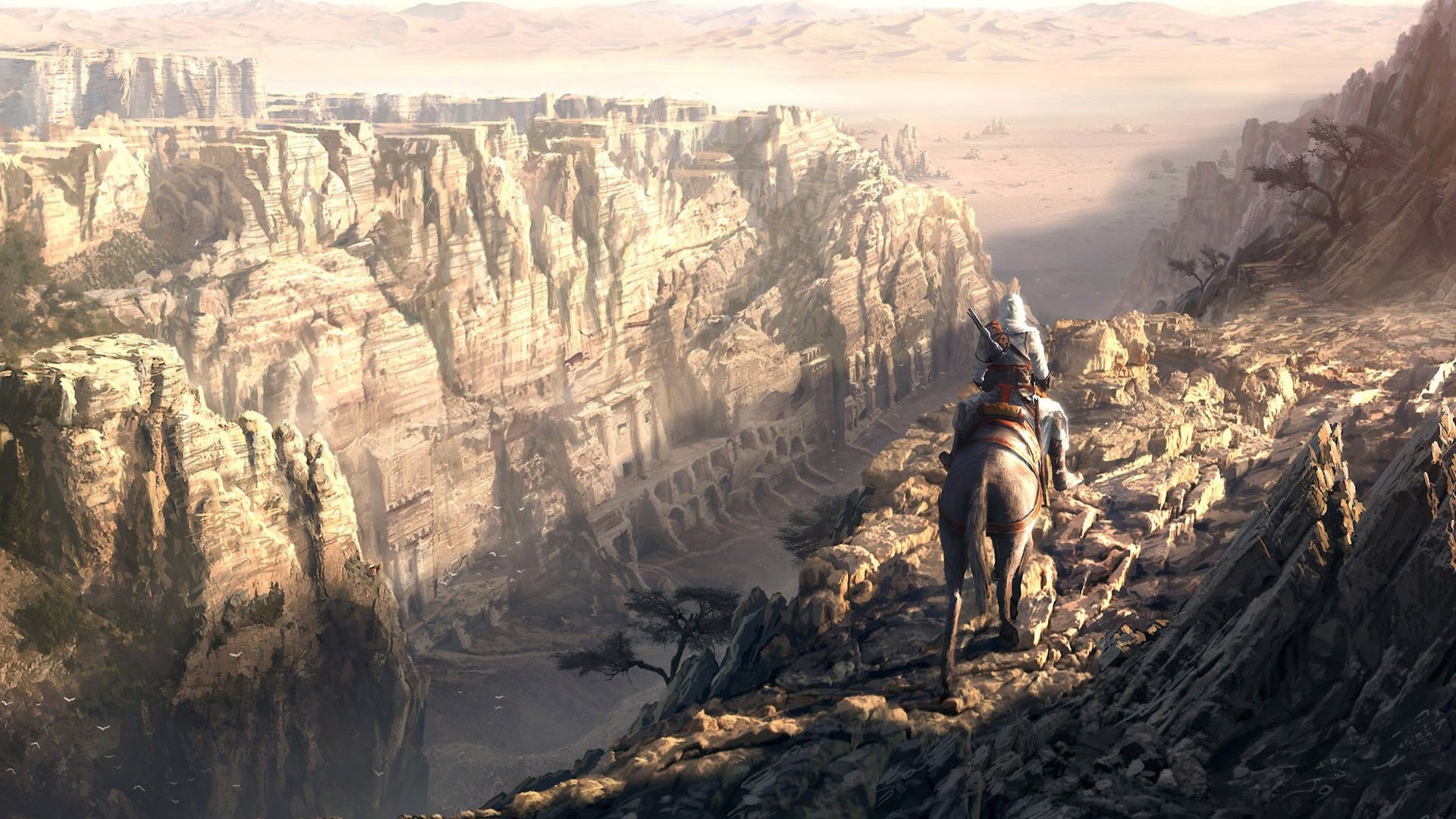 General 1920x1080 Assassin's Creed video games horse ruins mountains Altaïr Ibn-La'Ahad video game art