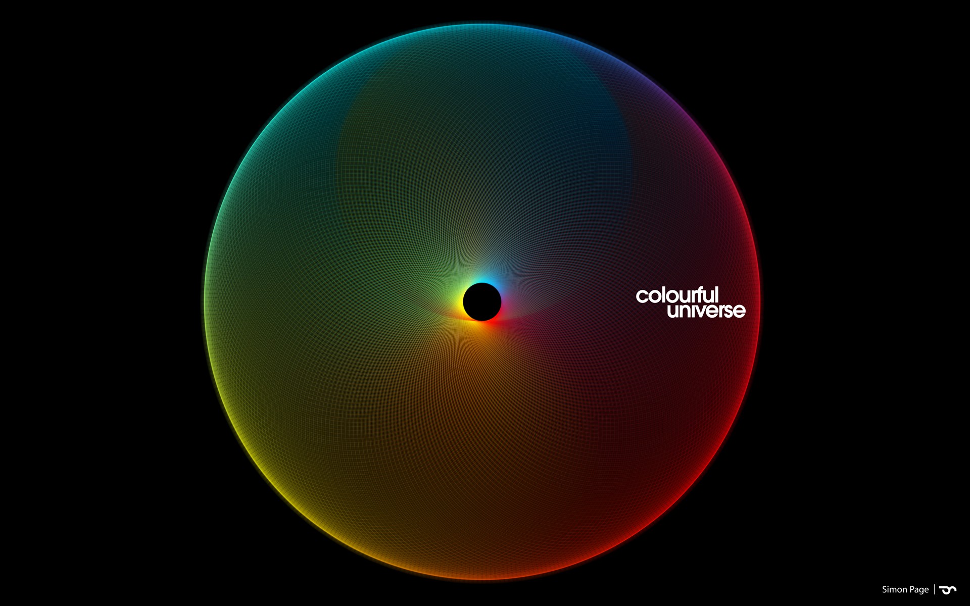 General 1920x1200 space spectrum colorful sphere circle black background Simon C. Page grid abstract CGI 3D Abstract color wheel Digital Grid